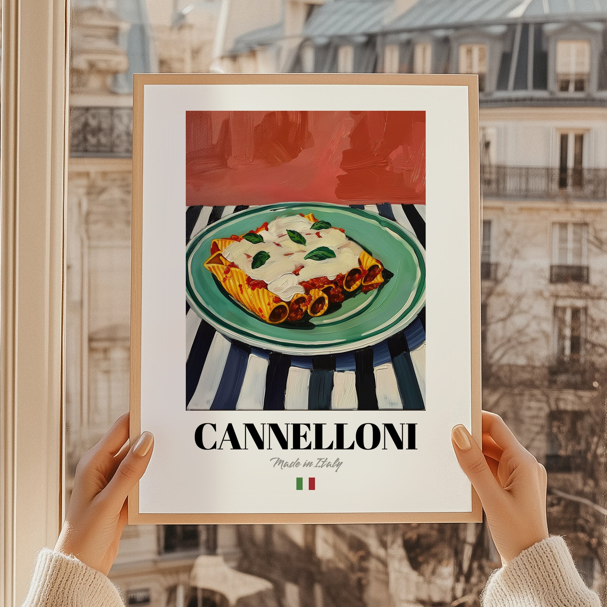 Cannelloni – Italian Pasta, Ristorante Illustration, styled in a charming Paris street view