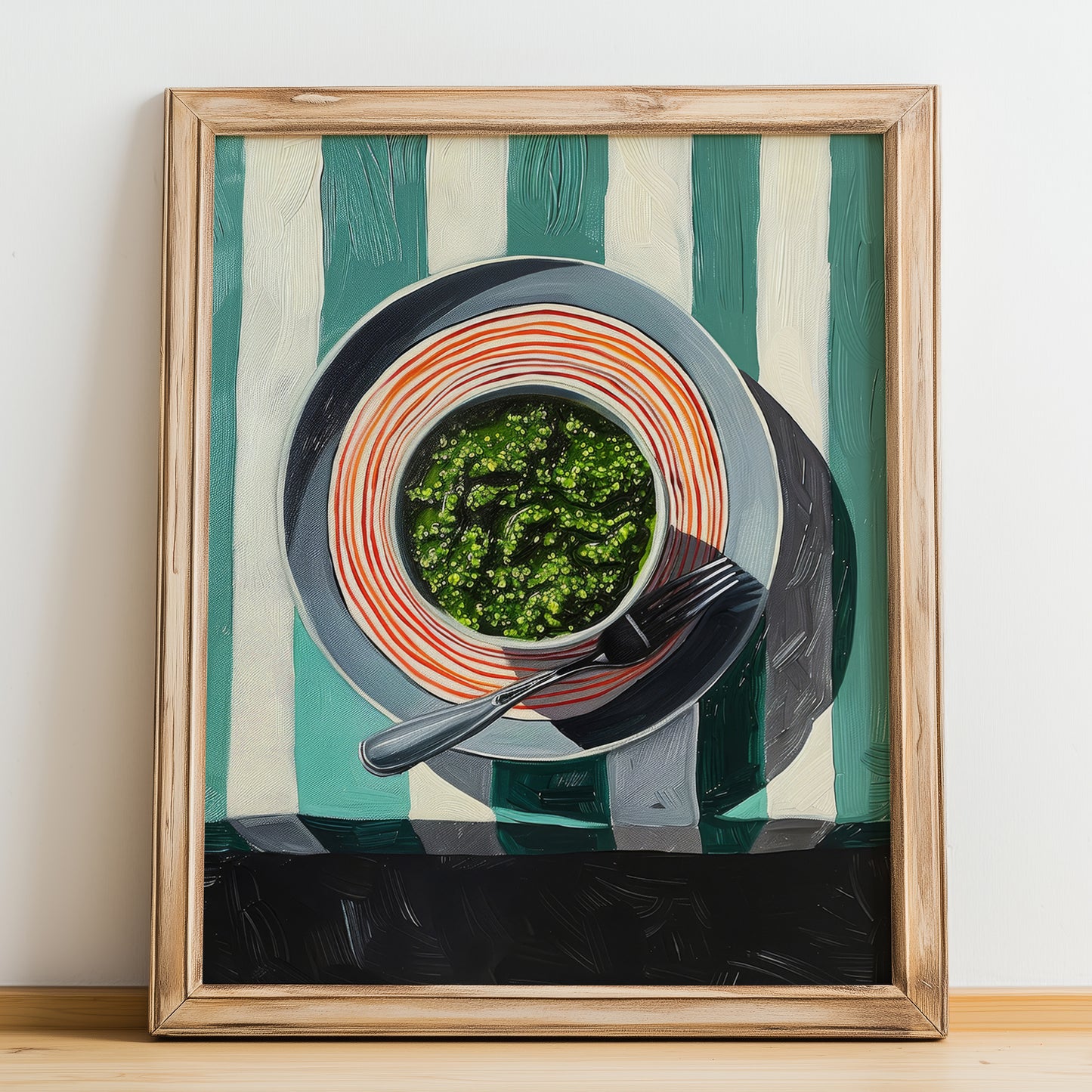 Pesto alla Genovese – Italian Pasta, Ristorante Painting, no-text version framed in wood