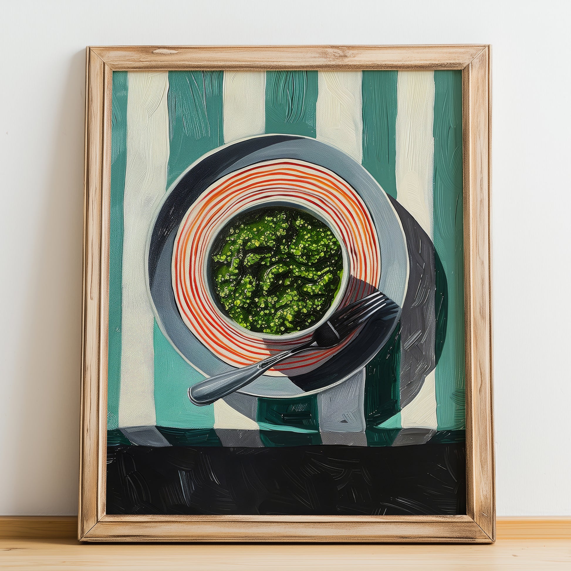 Pesto alla Genovese – Italian Pasta, Ristorante Painting, no-text version framed in wood
