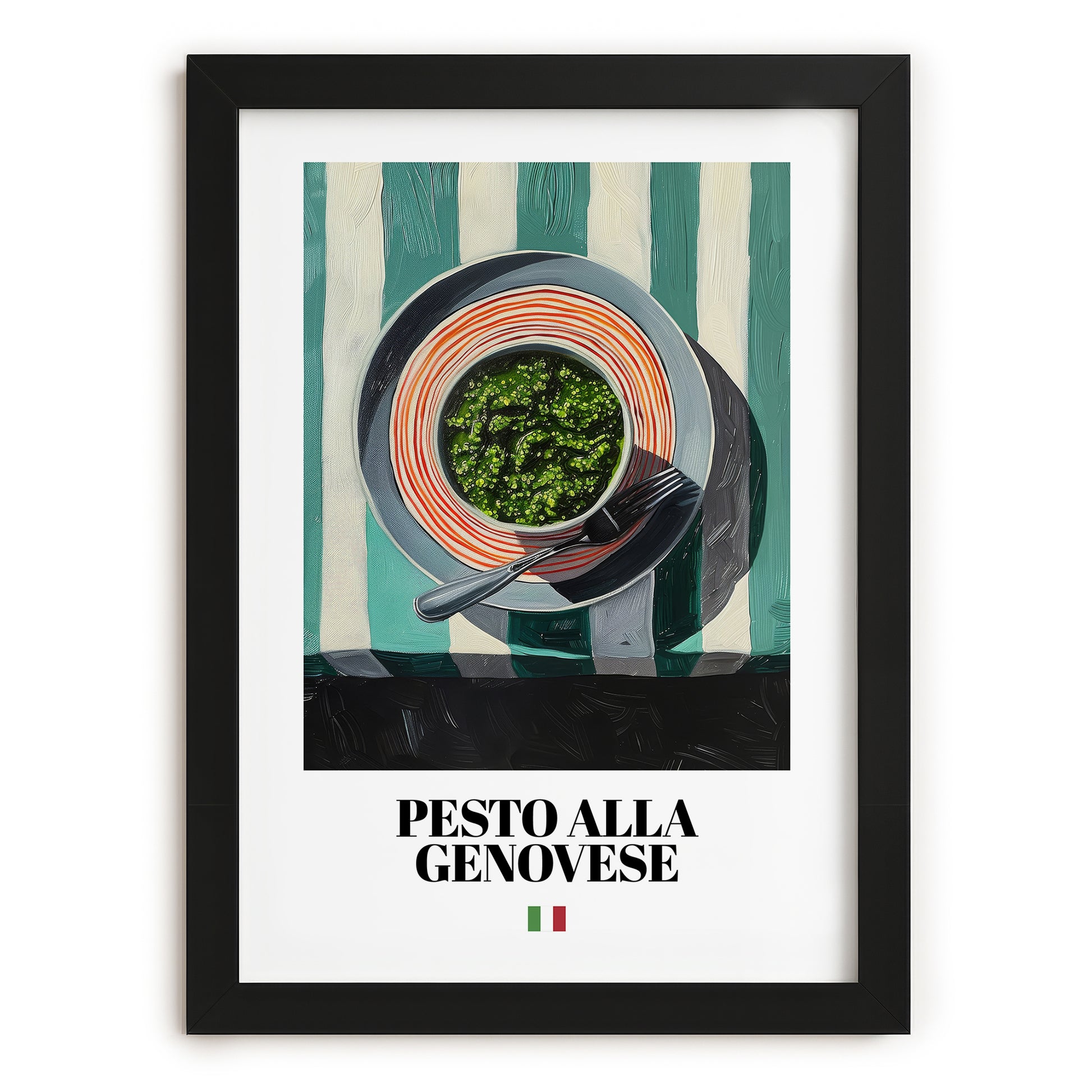 Pesto alla Genovese – Italian Pasta, Ristorante Painting, in sleek black frame