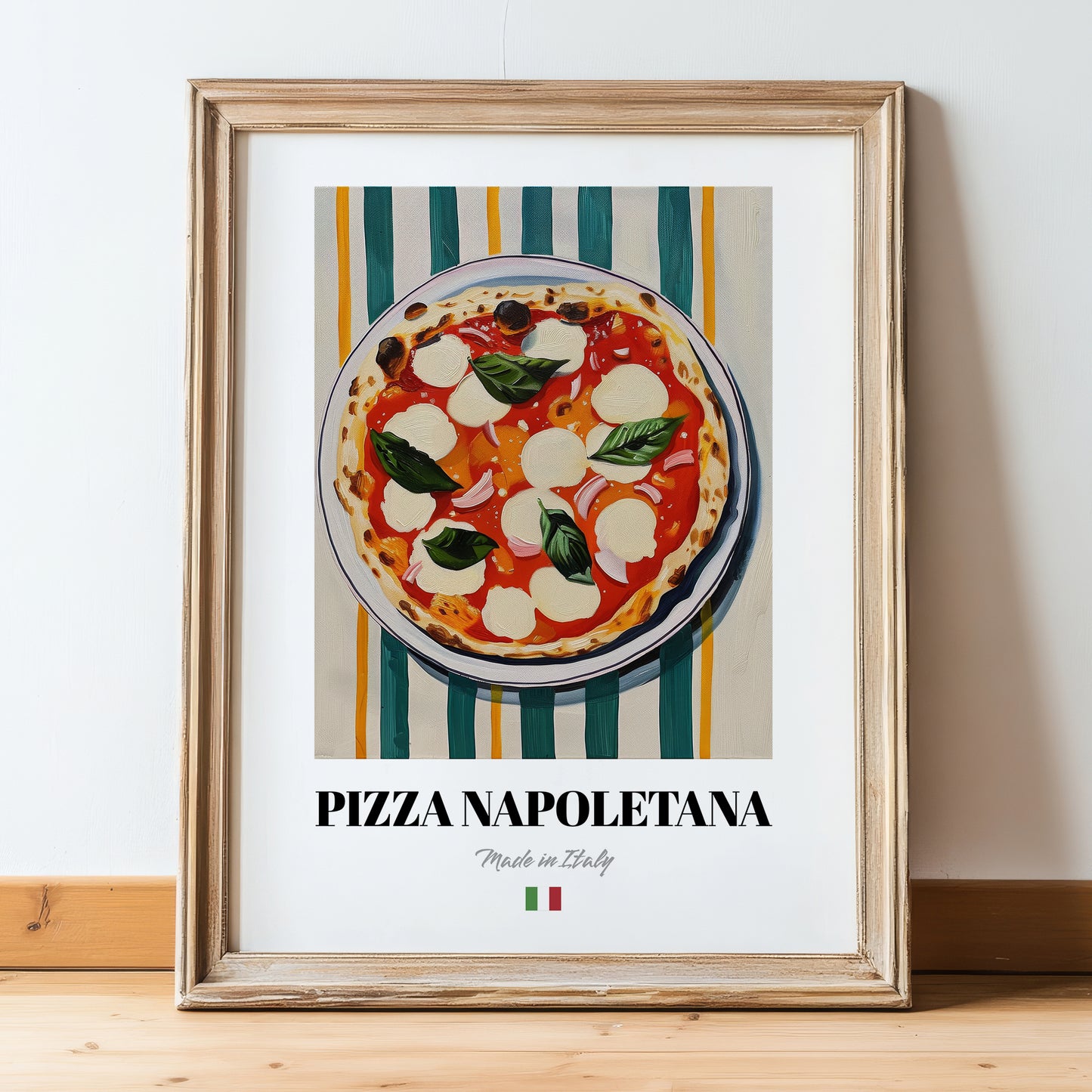 Pizza Napoletana – Italian Pizza, Pizzeria Still Life, in wooden frame leaning on the floor