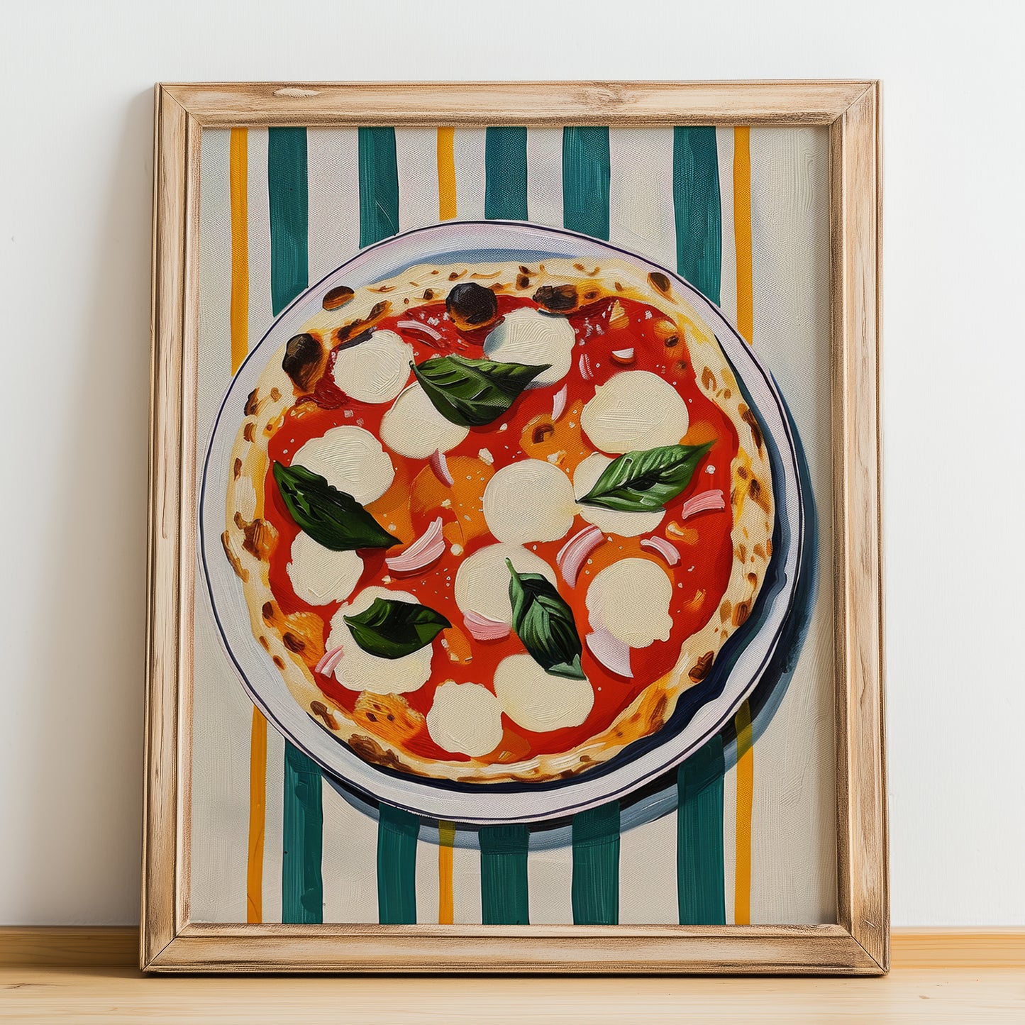 Pizza Napoletana – Italian Pizza, Pizzeria Still Life, no-text version framed in wood