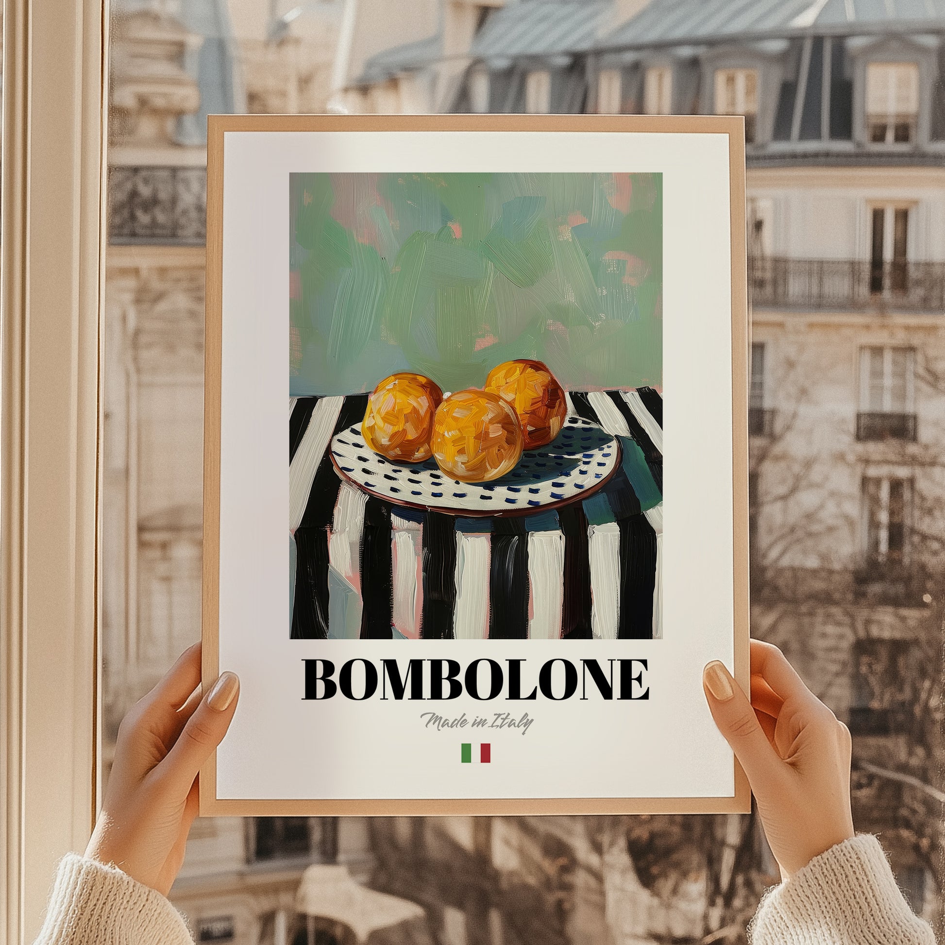 Bombolone – Italian Pastry Dish, Tavern Poster, styled in a charming Paris street view