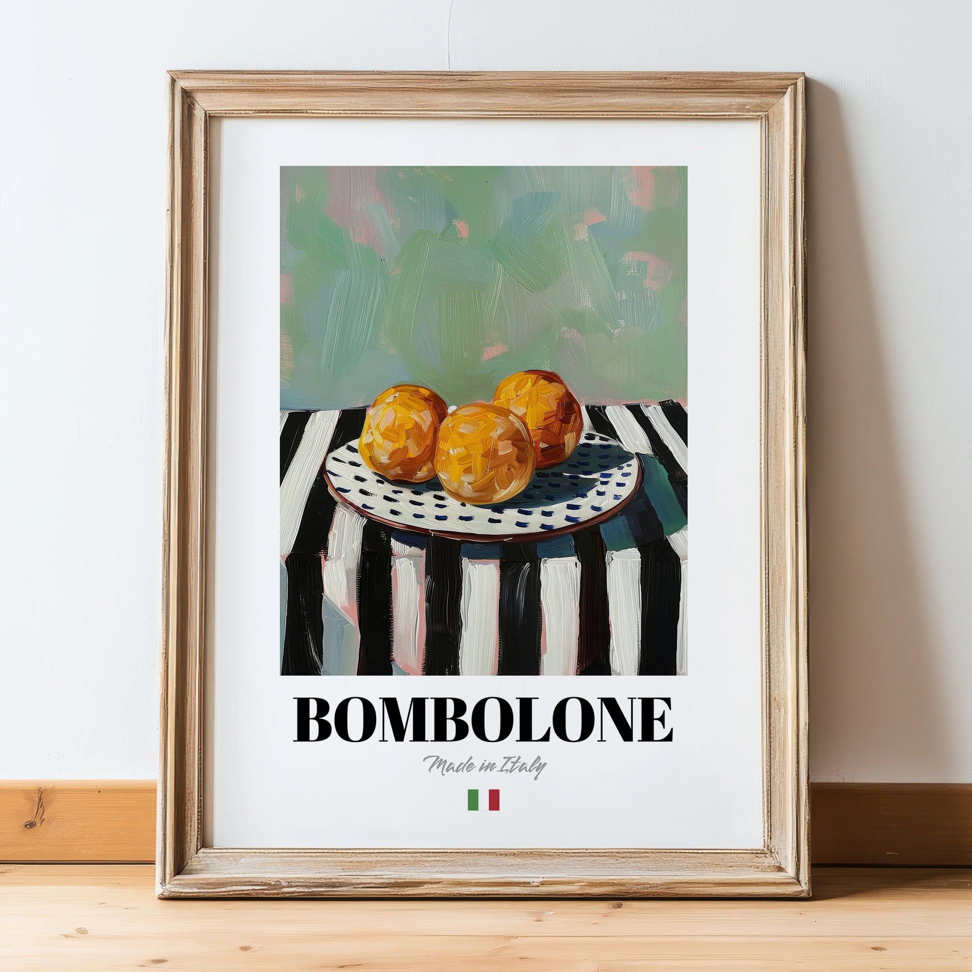 Bombolone – Italian Pastry Dish, Tavern Poster, in wooden frame leaning on the floor
