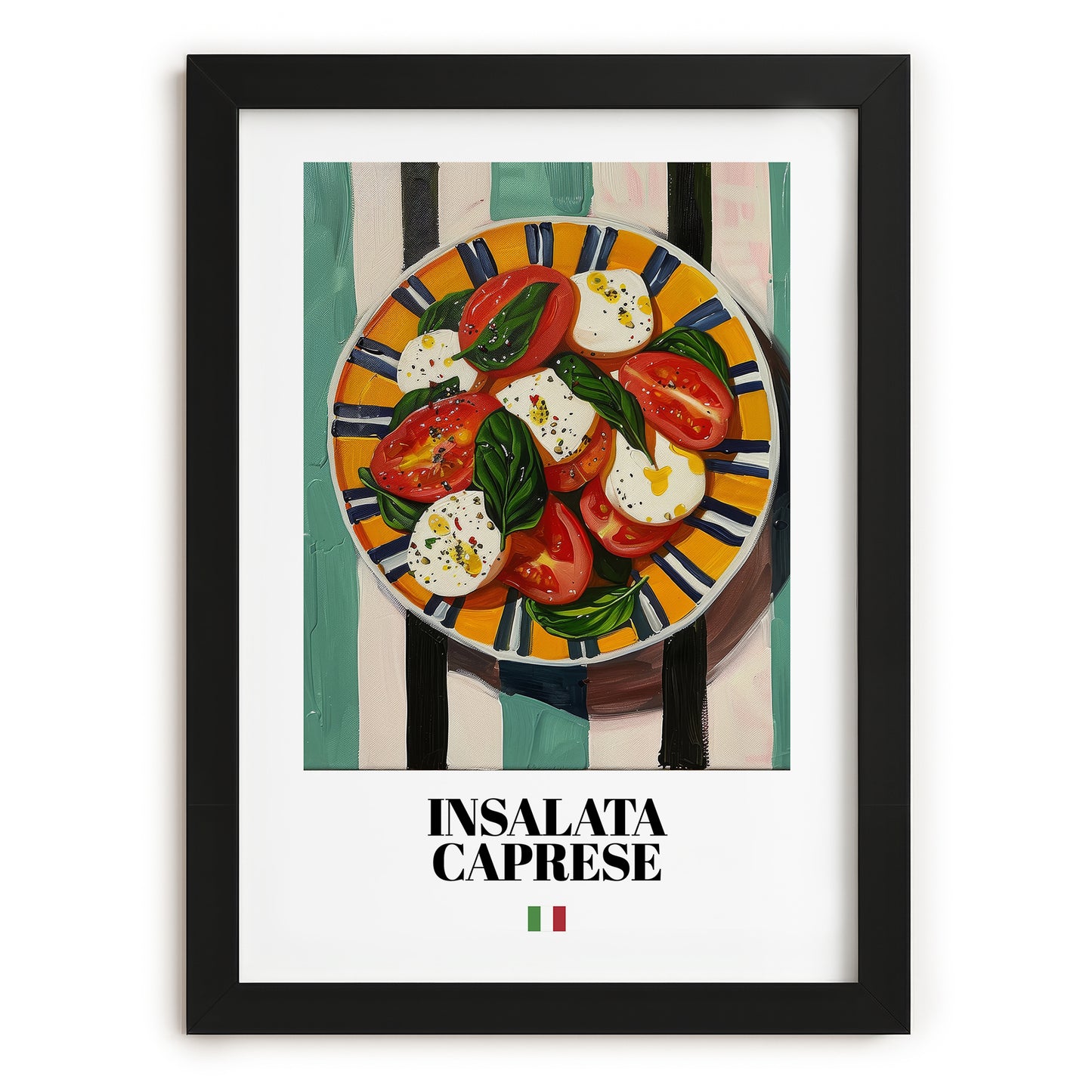 Insalata Caprese – Italian Salad Dish, Bistro Still Life, in sleek black frame