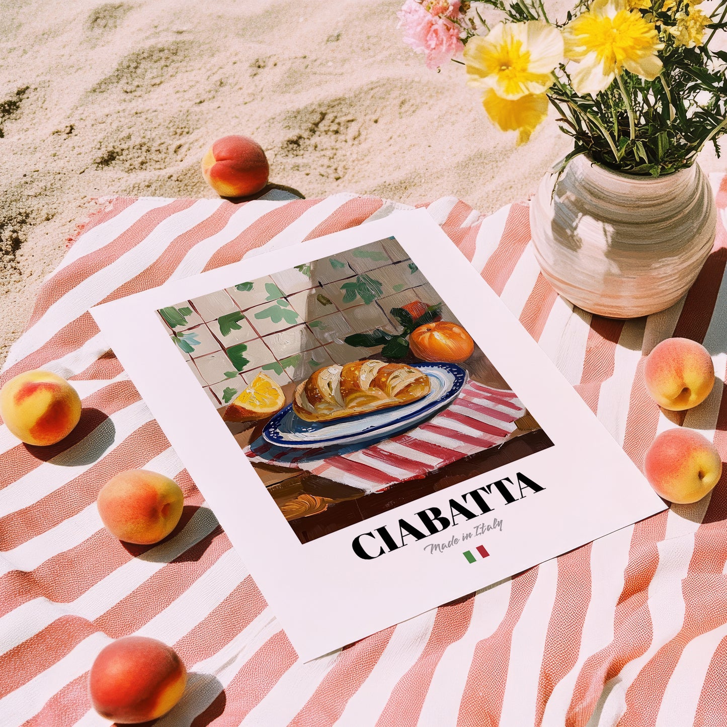 Ciabatta – Italian Bread Dish, Café Wall Art, unframed on coastal sand