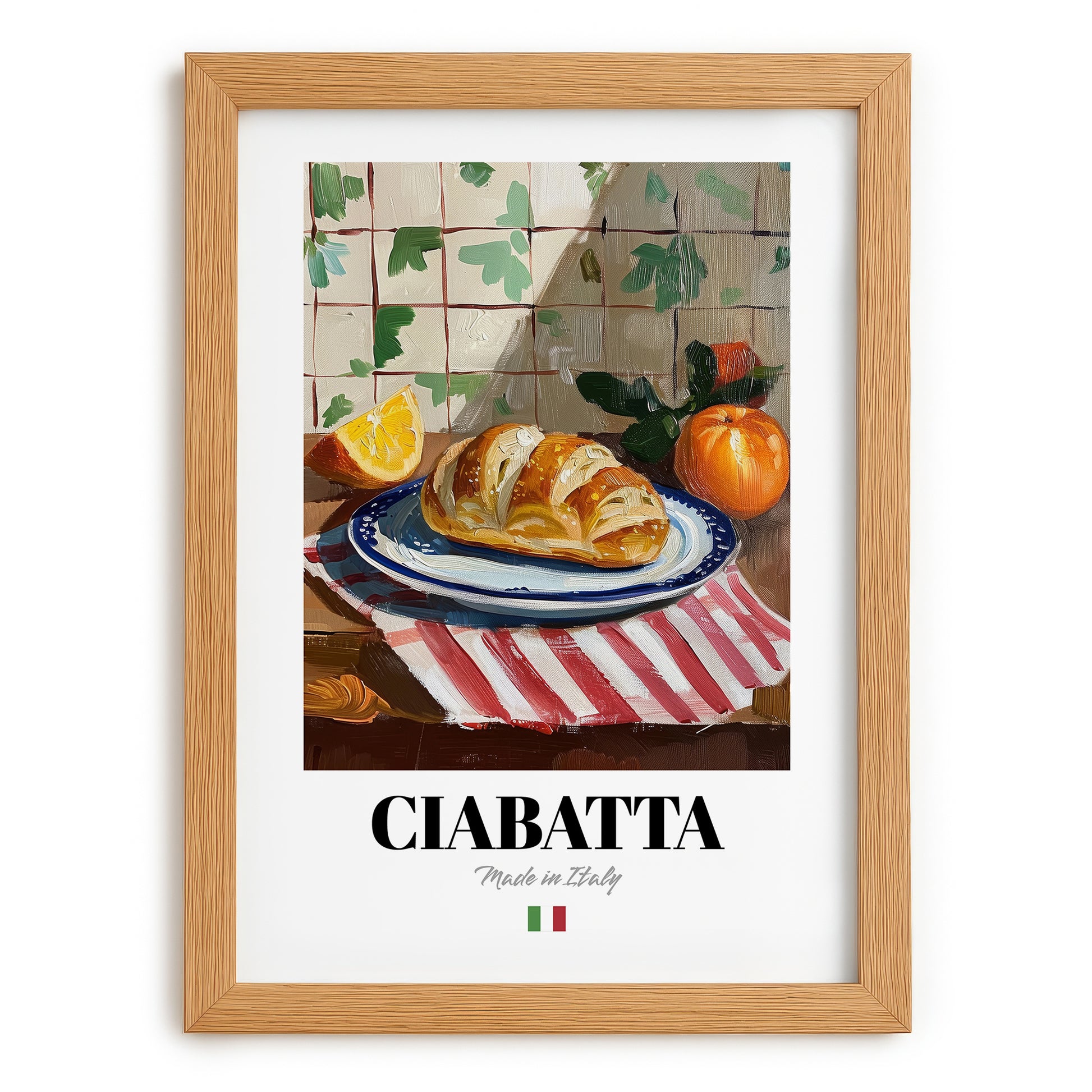 Ciabatta – Italian Bread Dish, Café Wall Art, set in oak frame
