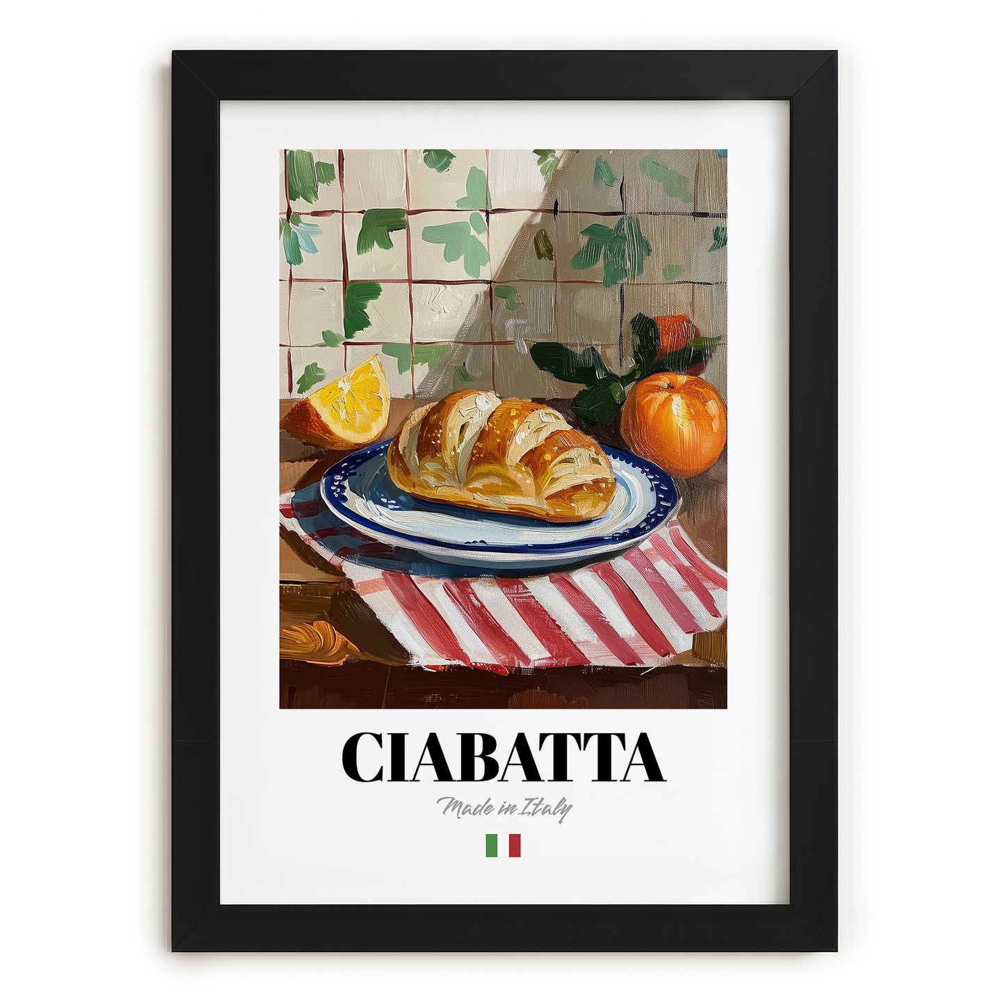 Ciabatta – Italian Bread Dish, Café Wall Art, in sleek black frame