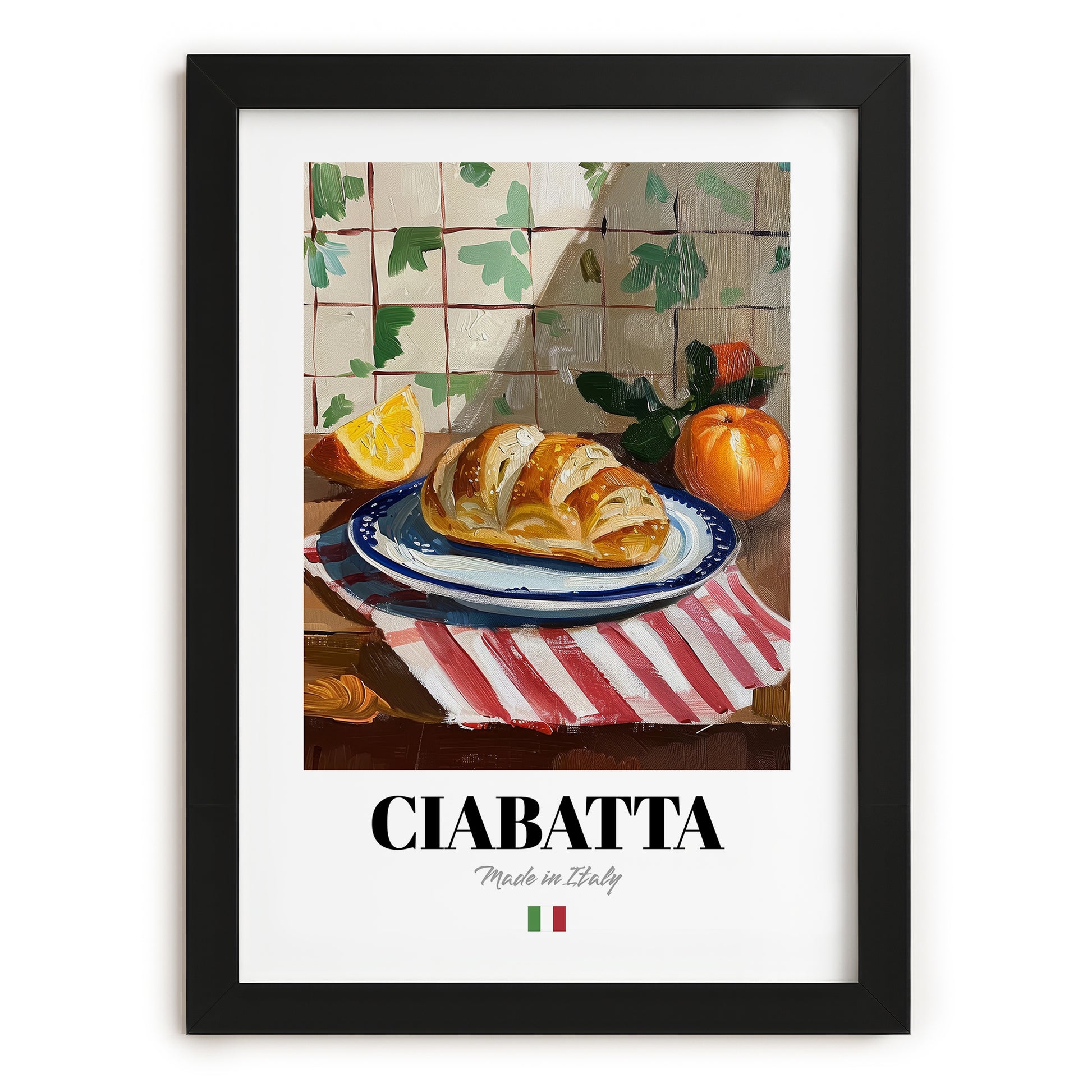 Ciabatta – Italian Bread Dish, Café Wall Art, in sleek black frame