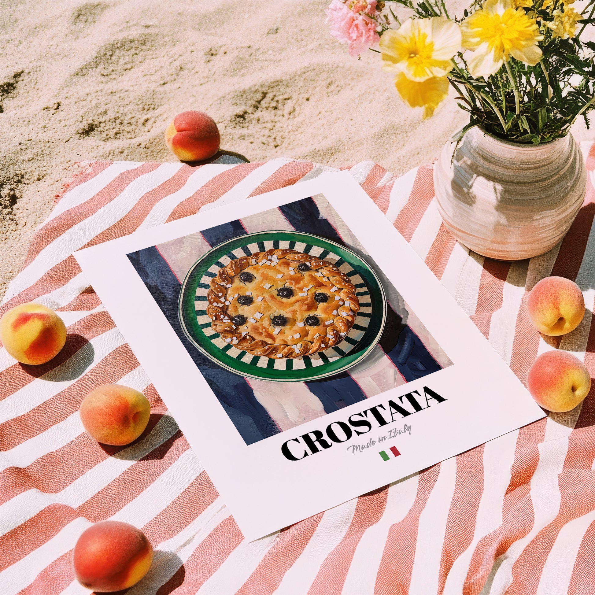 Crostata – Italian Dessert Dish, Fine Dining Restaurant Art, unframed on coastal sand
