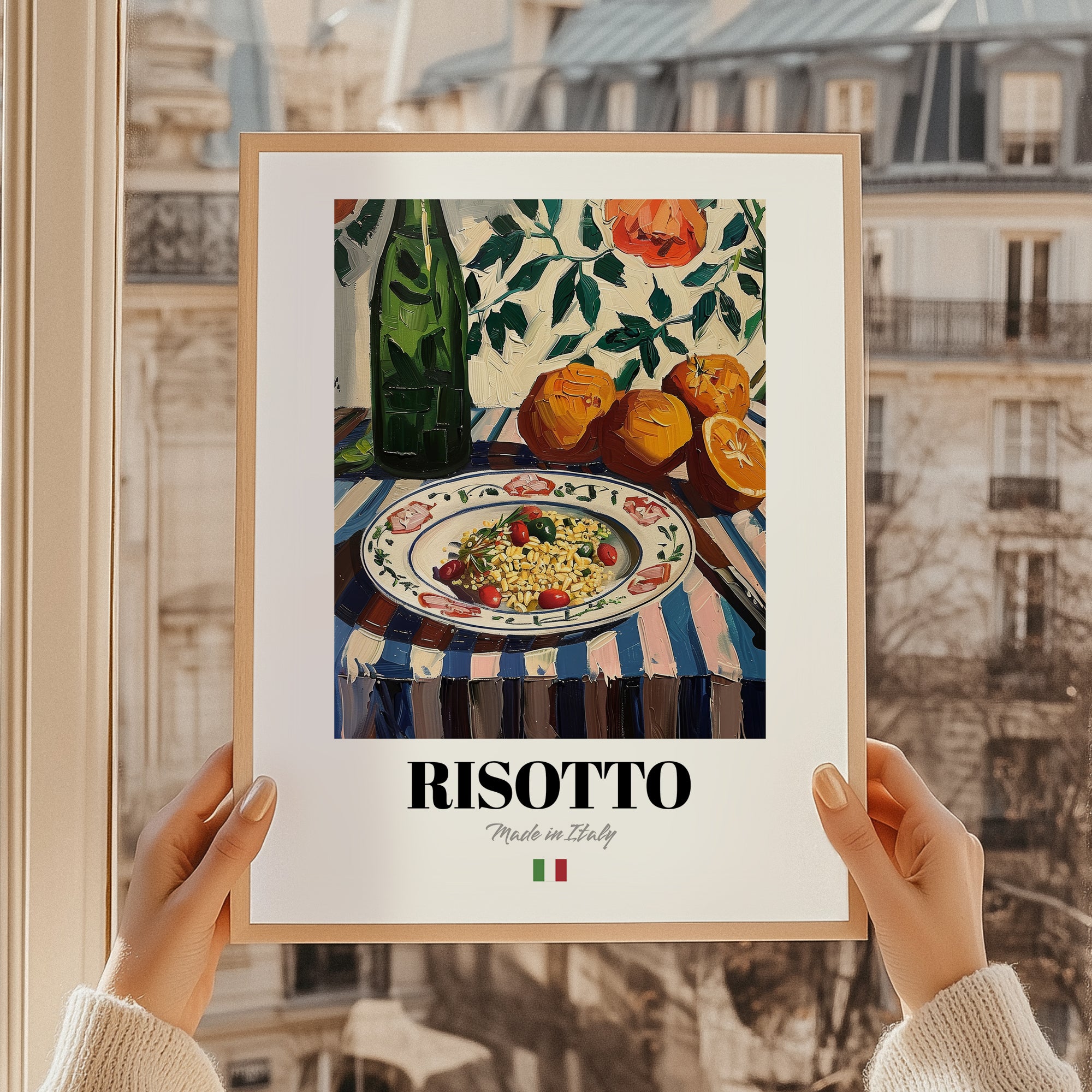 Risotto – Italian Stew Dish, Bistro Wall Art, styled in a charming Paris street view