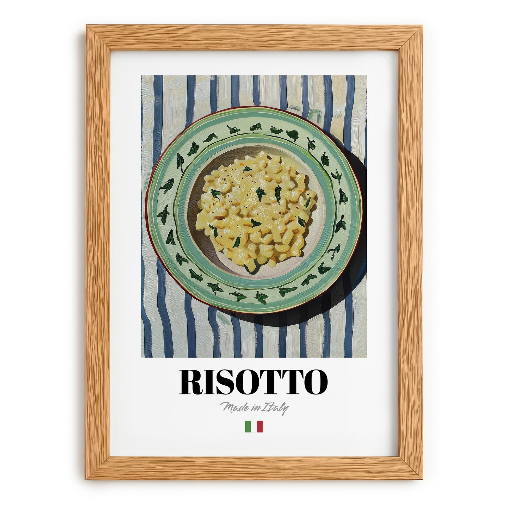 Risotto – Italian Stew Dish, Tavern Illustration, set in oak frame