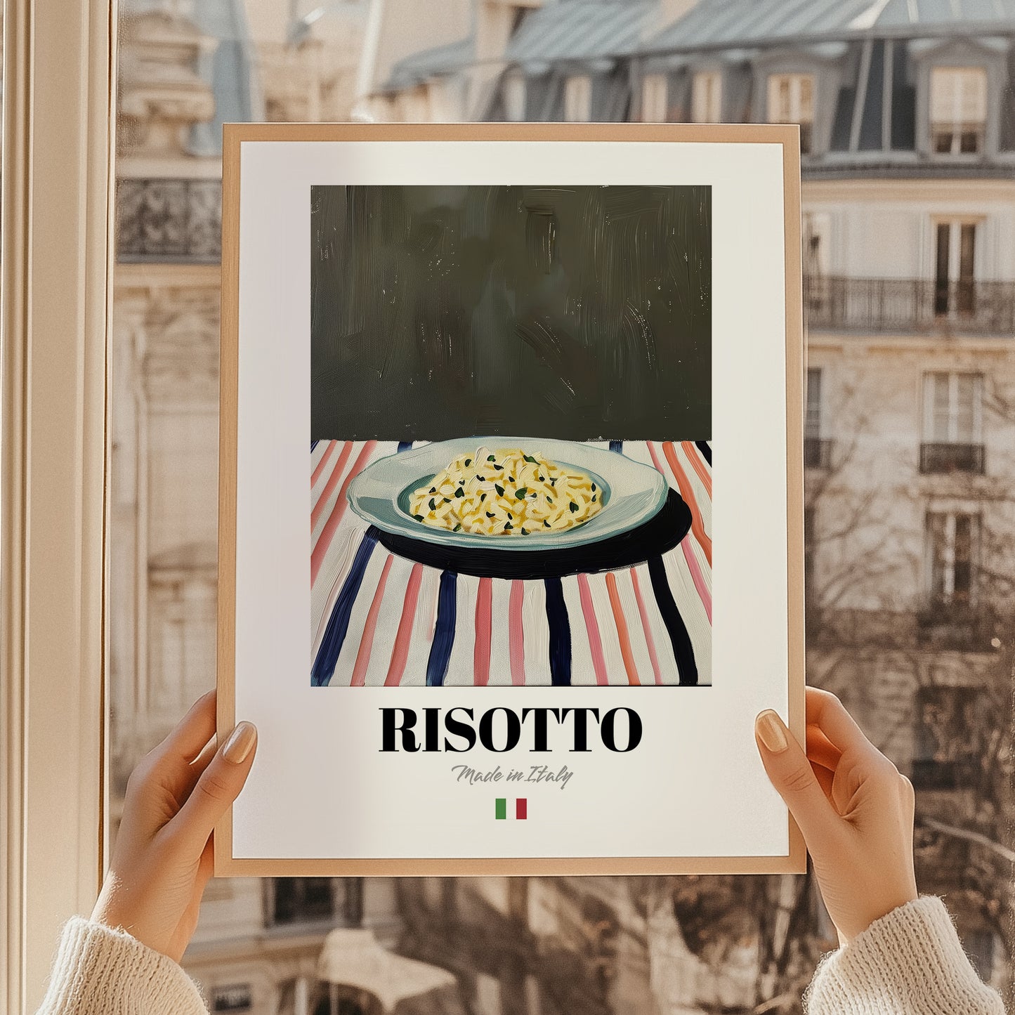 Risotto – Italian Stew Dish, Restaurant Still Life, styled in a charming Paris street view