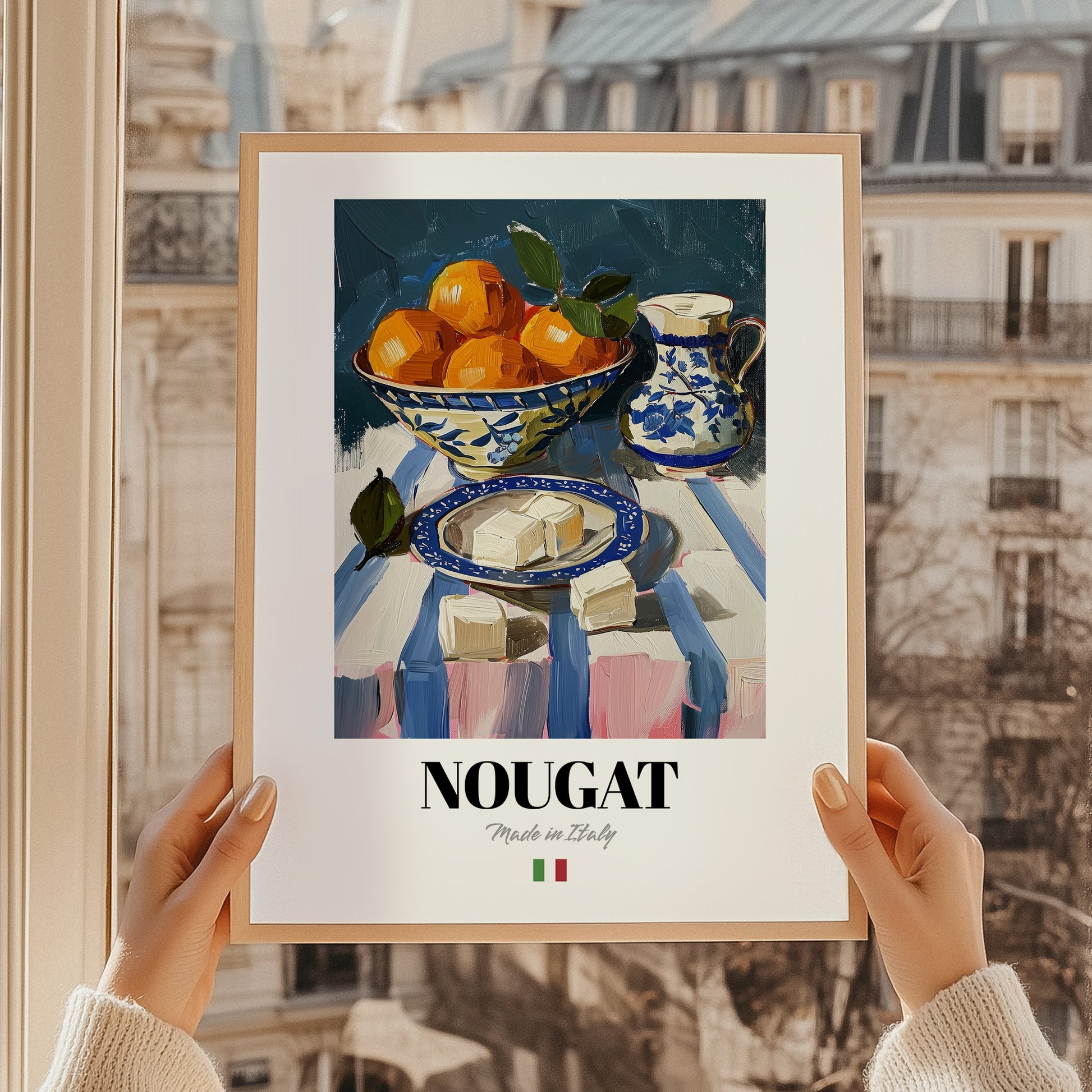 Nougat – Italian Dessert Dish, Café Poster, styled in a charming Paris street view