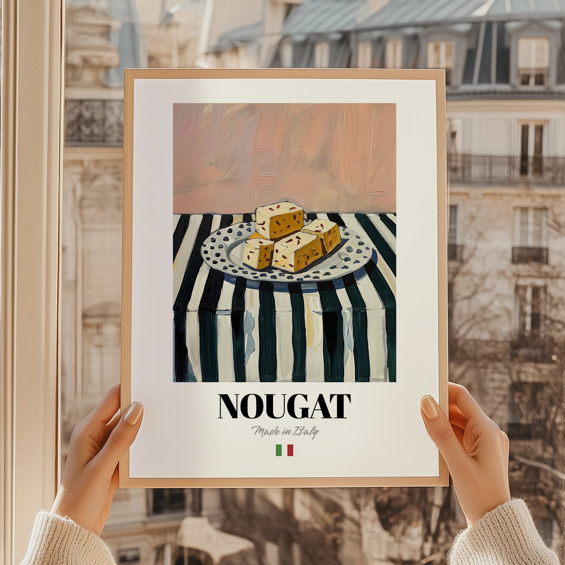 Nougat – Italian Dessert Dish, Café Still Life, styled in a charming Paris street view