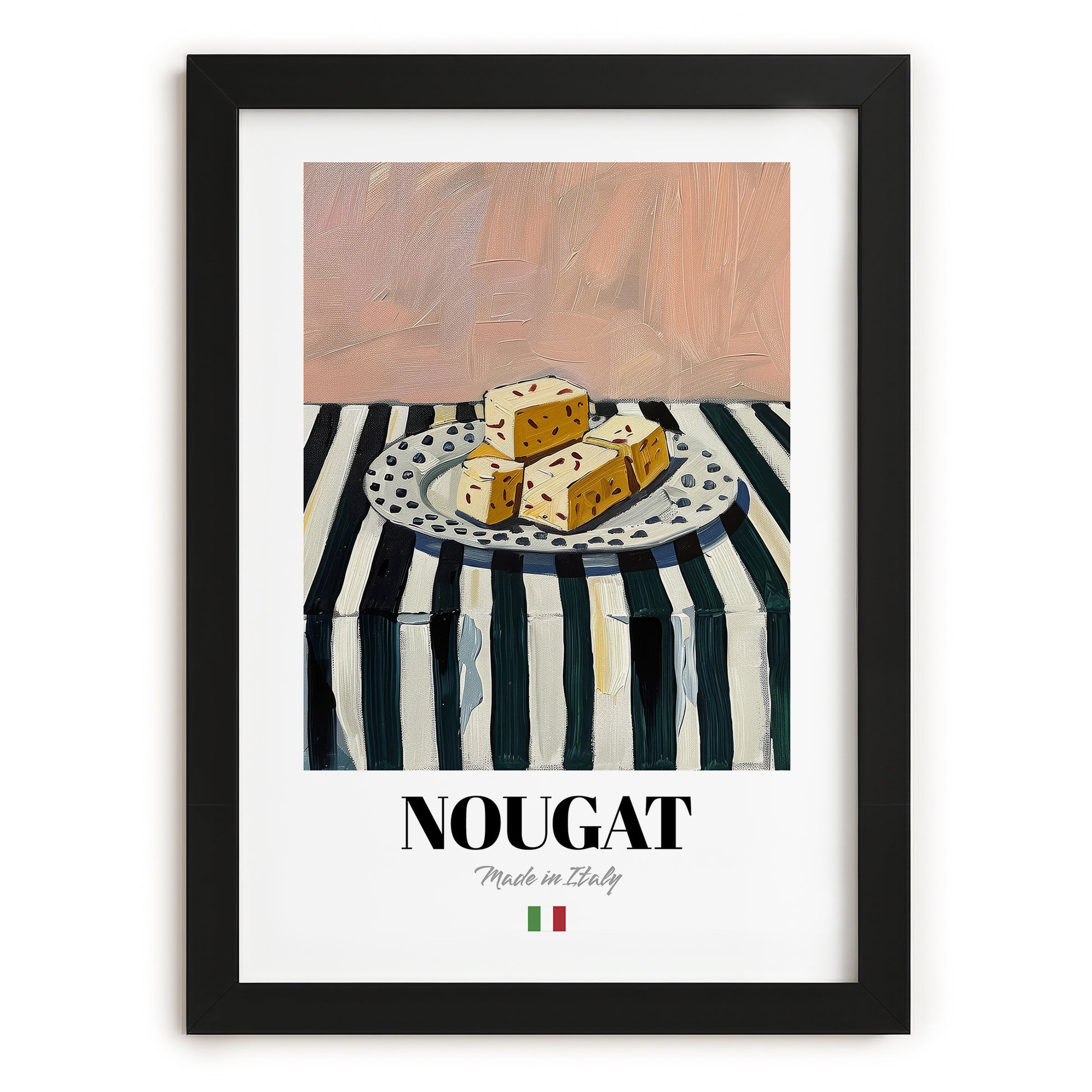 Nougat – Italian Dessert Dish, Café Still Life, in sleek black frame