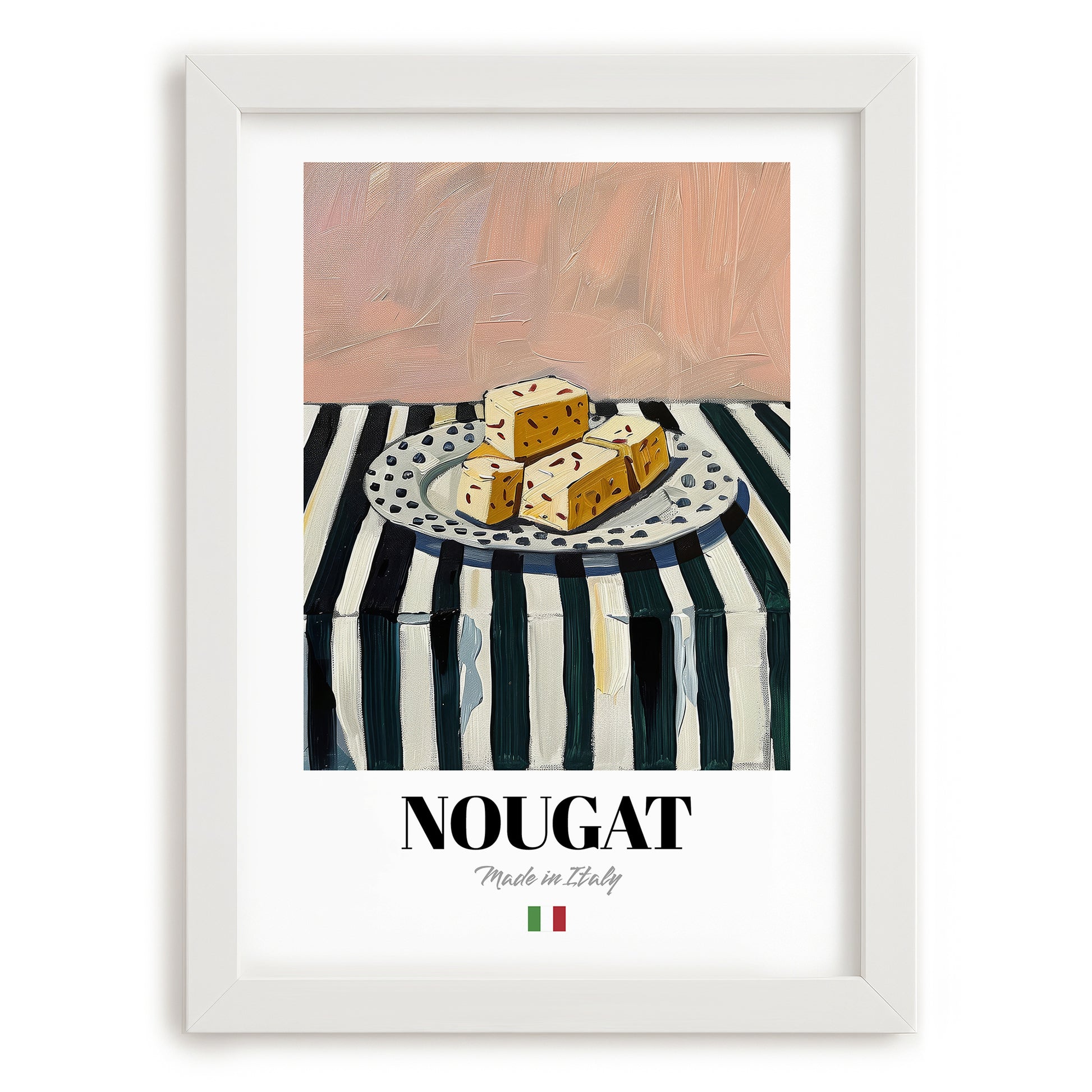 Nougat – Italian Dessert Dish, Café Still Life, placed in minimal white frame