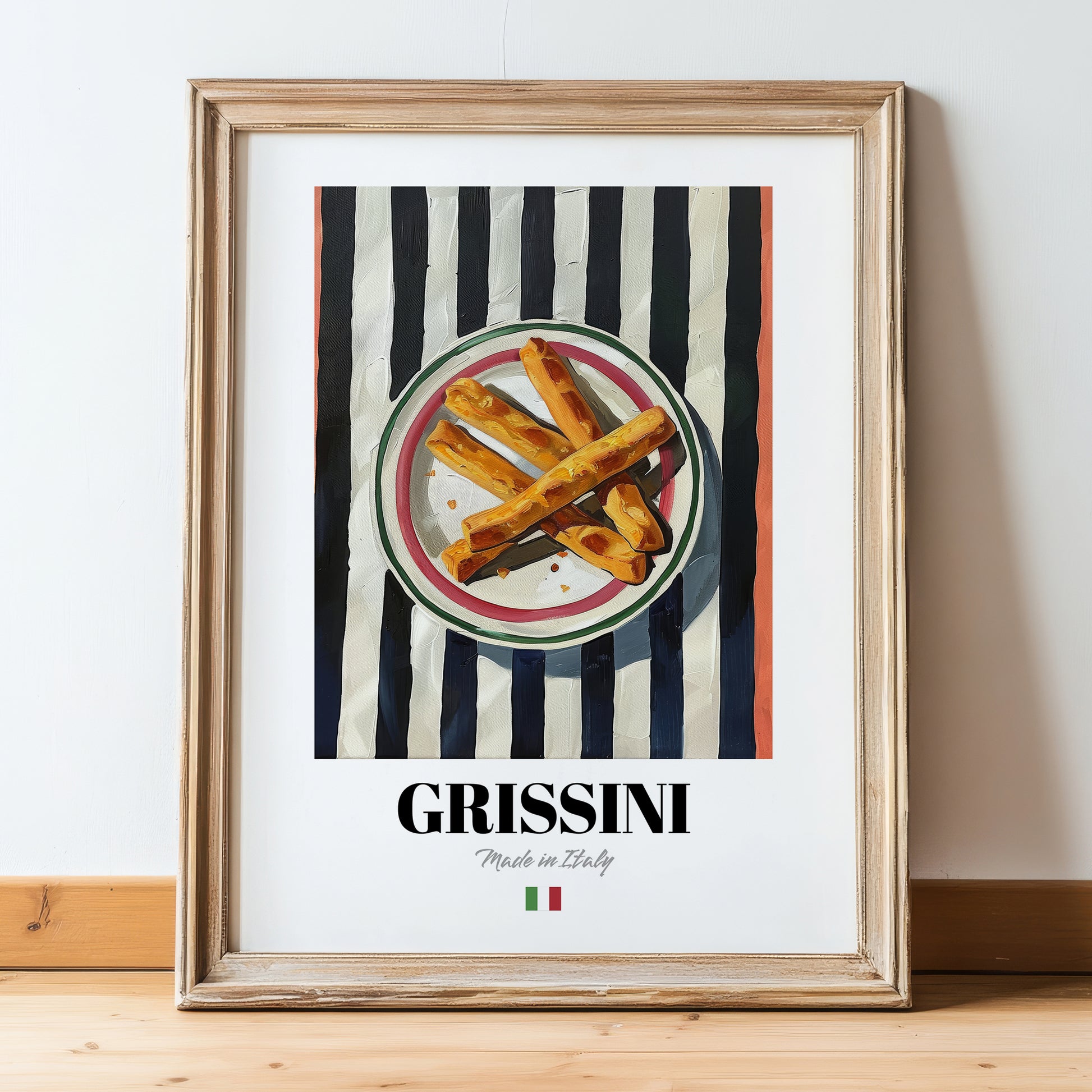 Grissini – Italian Bread Dish, Restaurant Poster, in wooden frame leaning on the floor