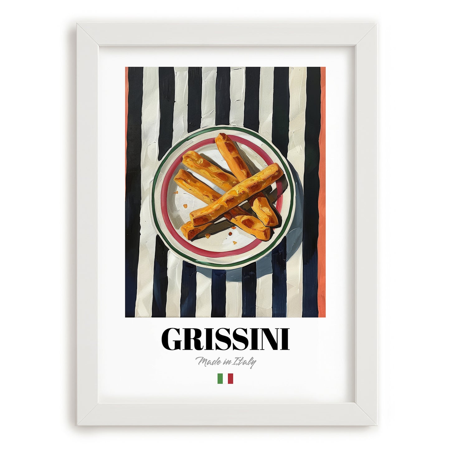 Grissini – Italian Bread Dish, Restaurant Poster, placed in minimal white frame