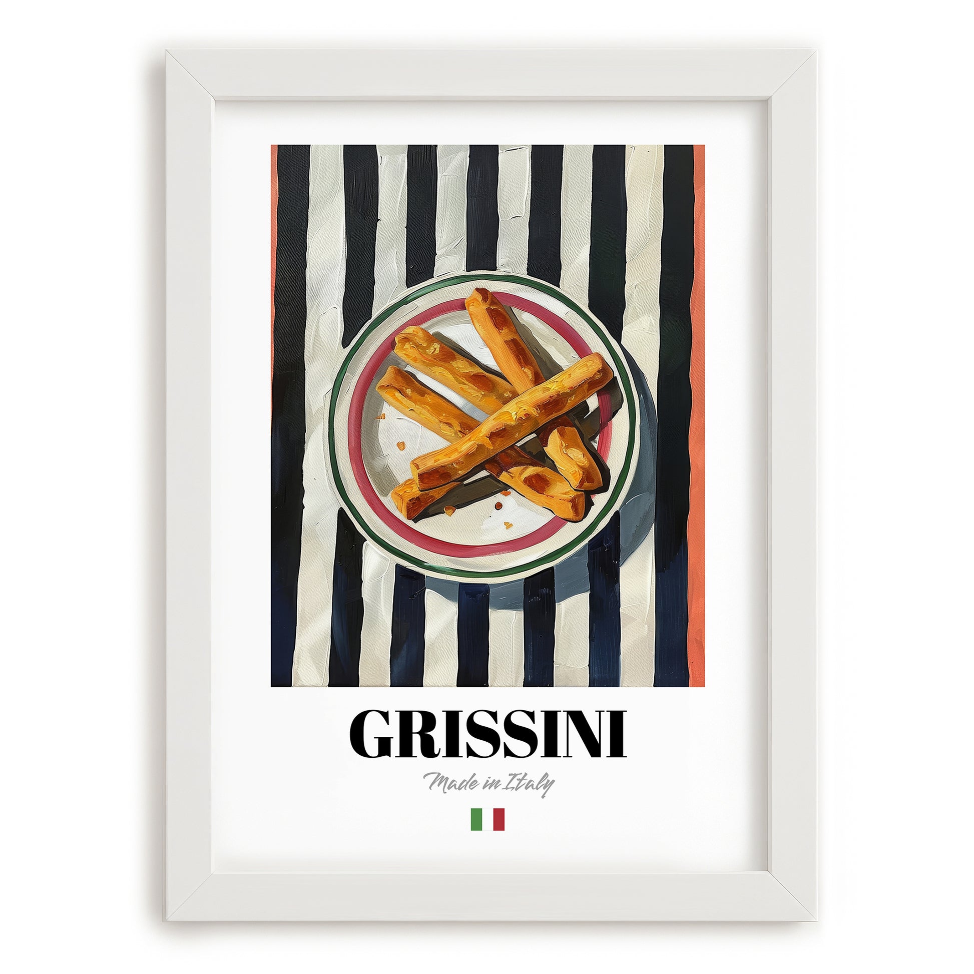 Grissini – Italian Bread Dish, Restaurant Poster, placed in minimal white frame
