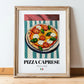 Pizza Caprese – Italian Pizza, Trattoria Illustration, in wooden frame leaning on the floor