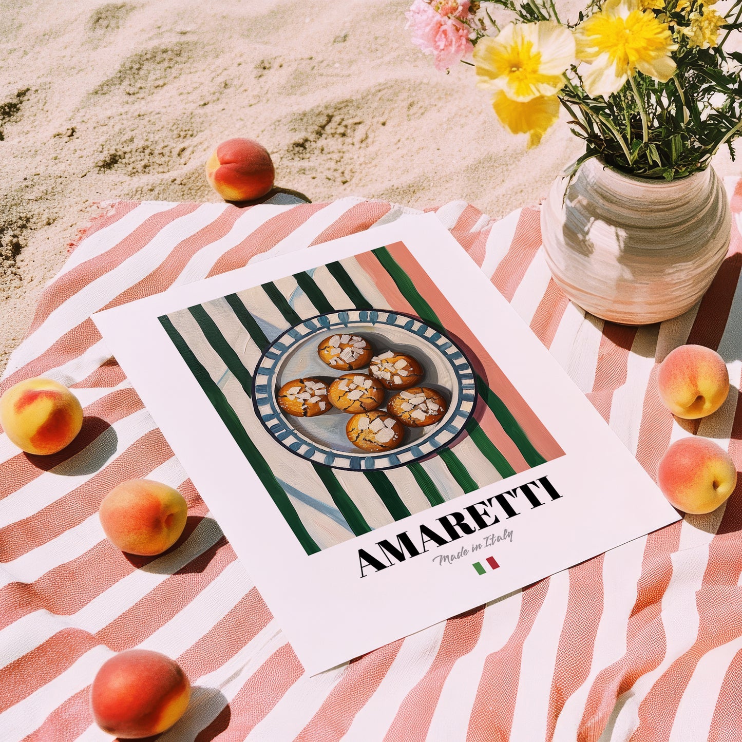 Amaretti – Italian Biscuits Dish, Café Poster, unframed on coastal sand