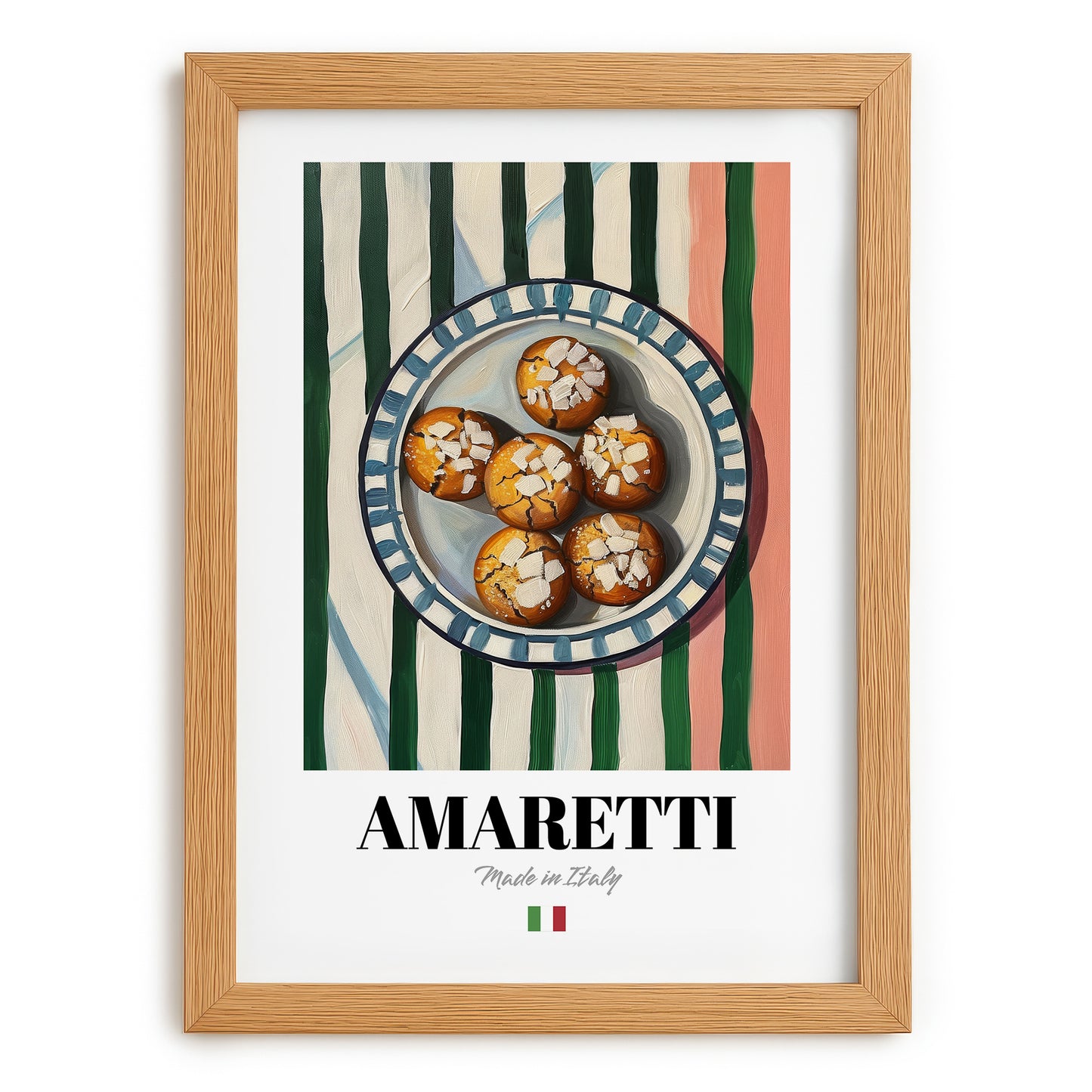 Amaretti – Italian Biscuits Dish, Café Poster, set in oak frame