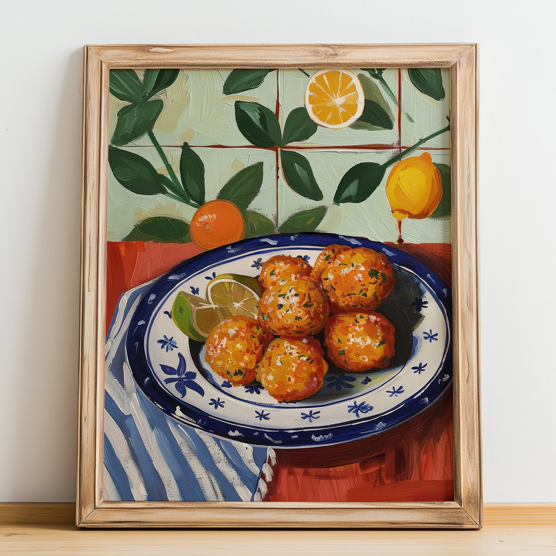 Polpette – Italian Snack Dish, Café Print, no-text version framed in wood