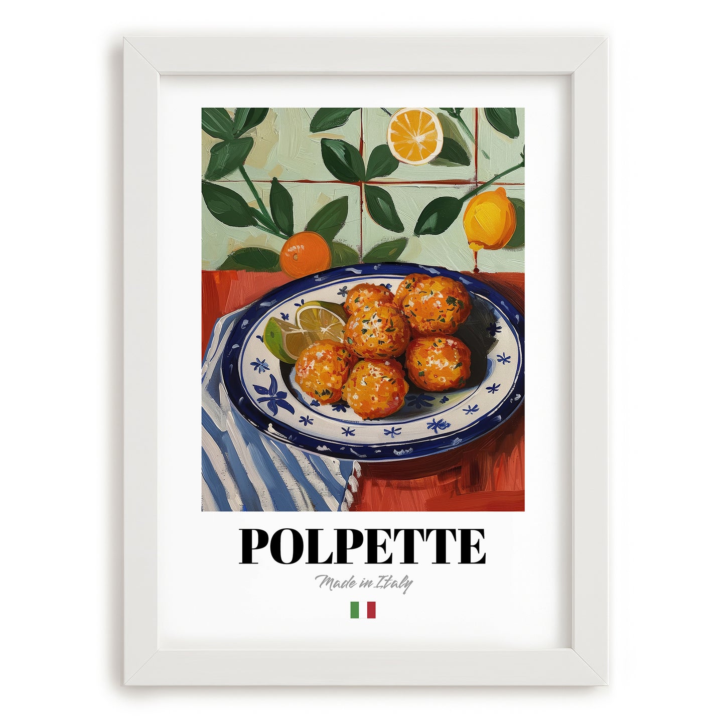 Polpette – Italian Snack Dish, Café Print, placed in minimal white frame