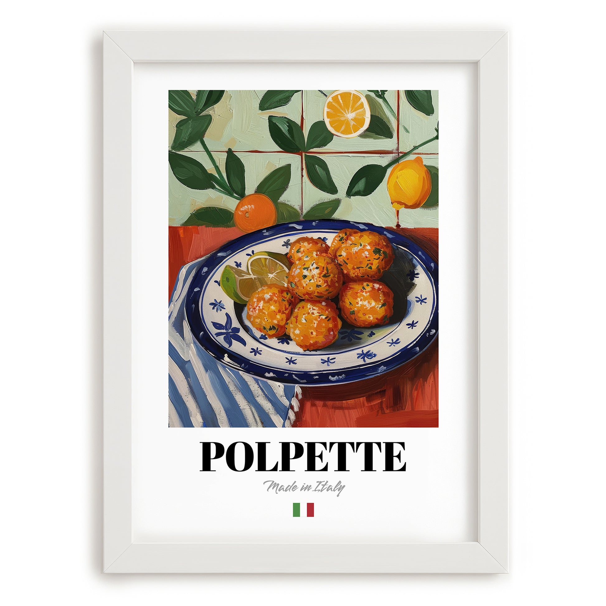 Polpette – Italian Snack Dish, Café Print, placed in minimal white frame