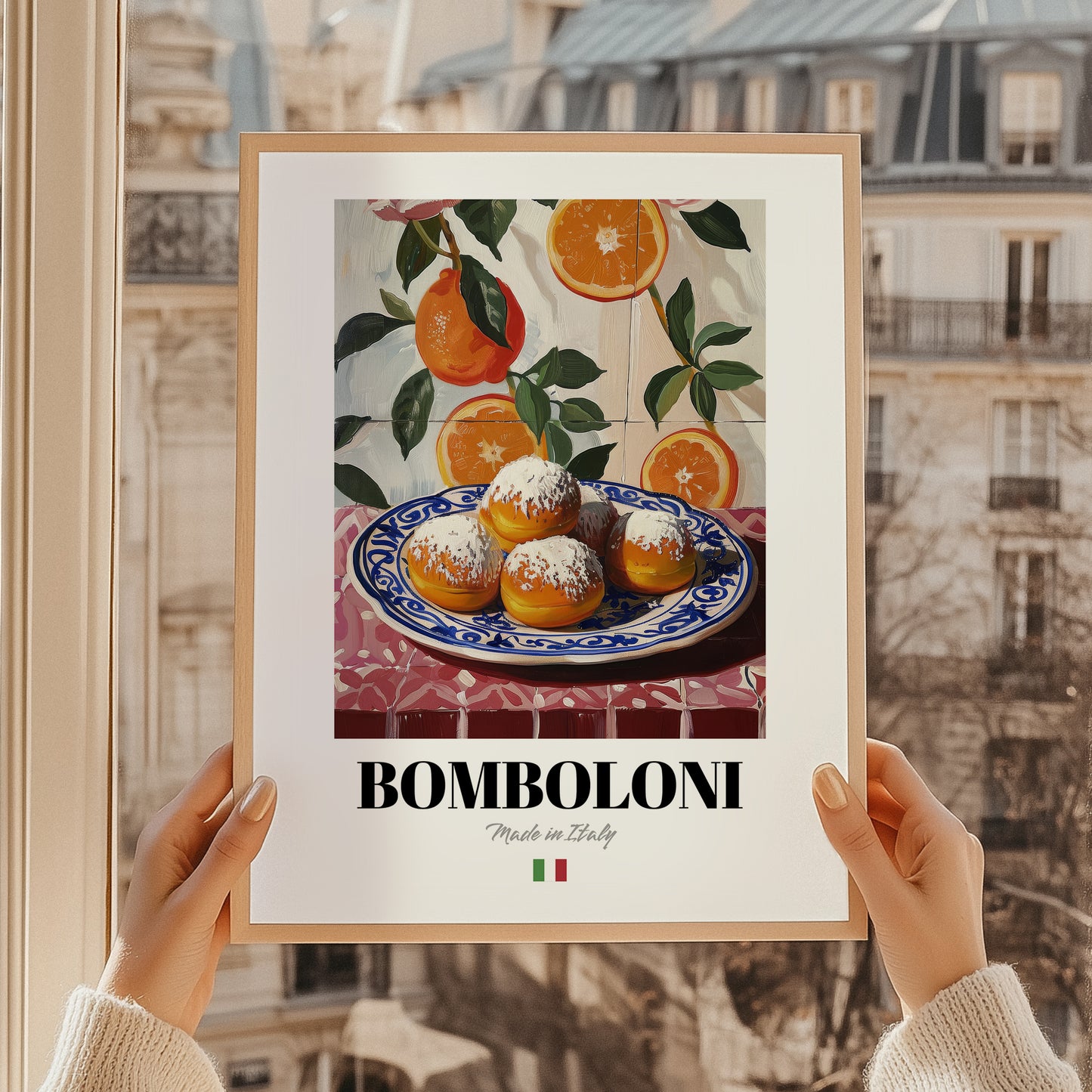 Bomboloni – Italian Pastry Dish, Restaurant Painting, styled in a charming Paris street view