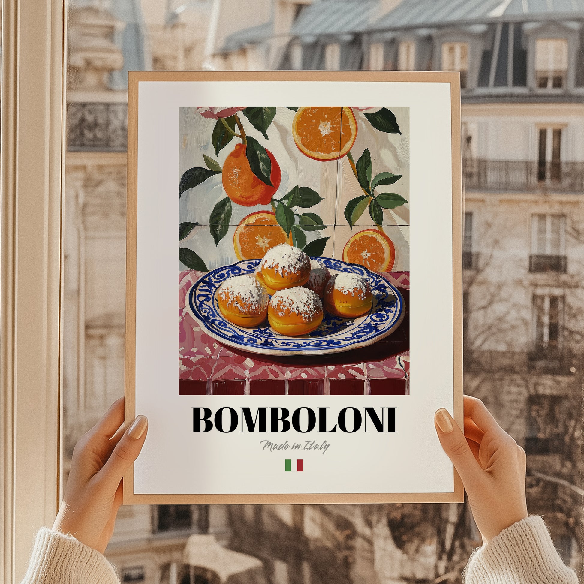 Bomboloni – Italian Pastry Dish, Restaurant Painting, styled in a charming Paris street view