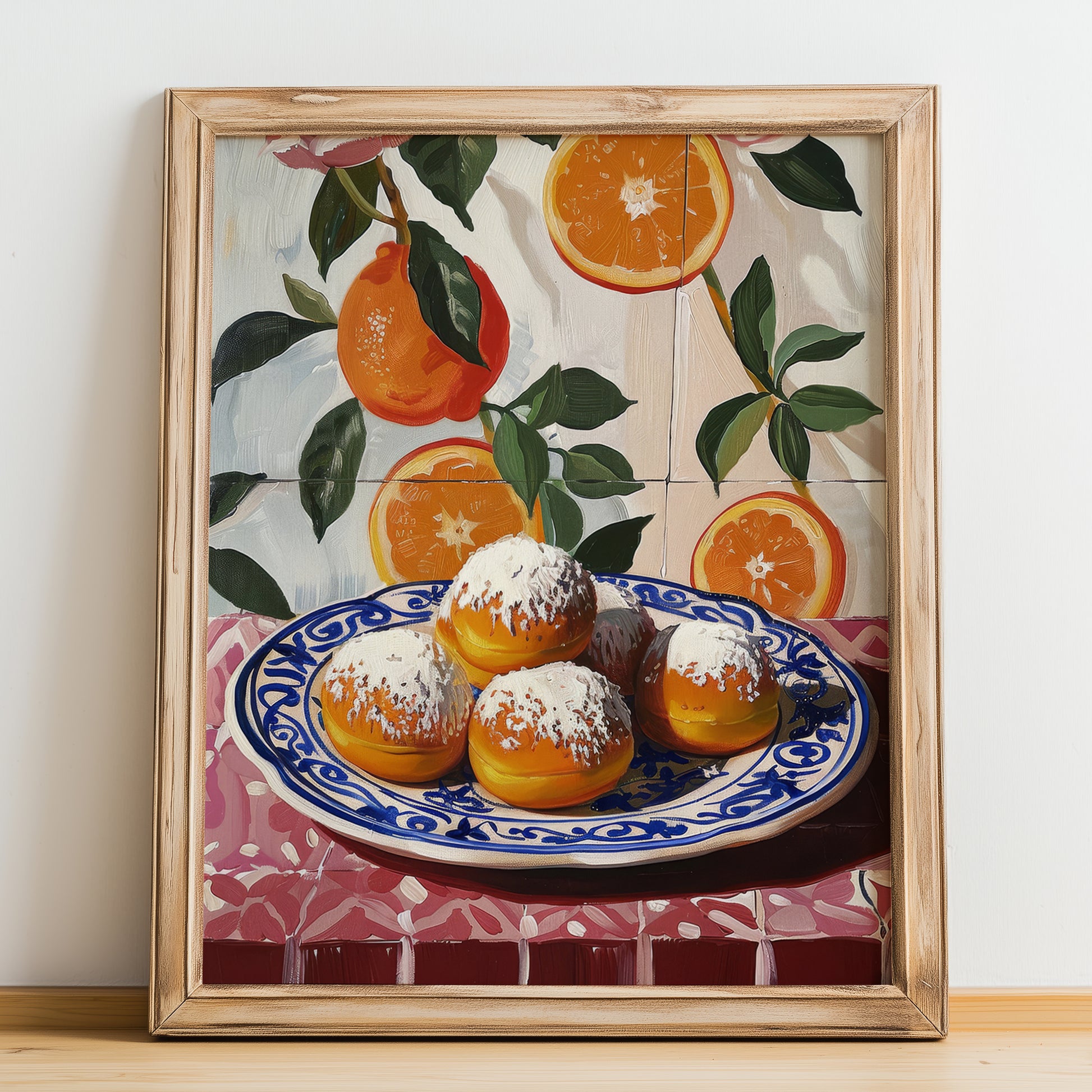 Bomboloni – Italian Pastry Dish, Restaurant Painting, no-text version framed in wood