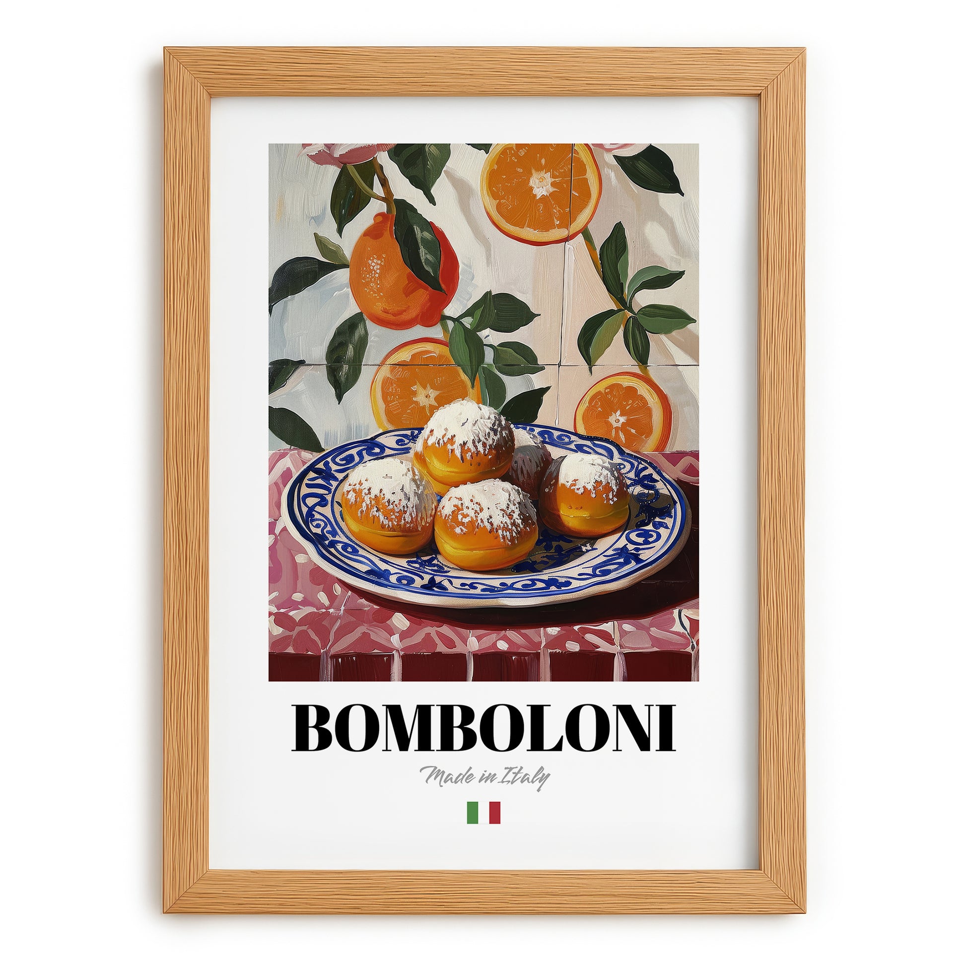 Bomboloni – Italian Pastry Dish, Restaurant Painting, set in oak frame