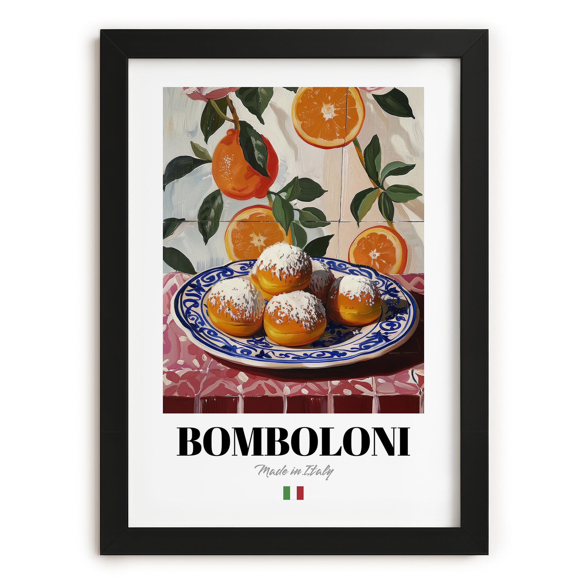 Bomboloni – Italian Pastry Dish, Restaurant Painting, in sleek black frame