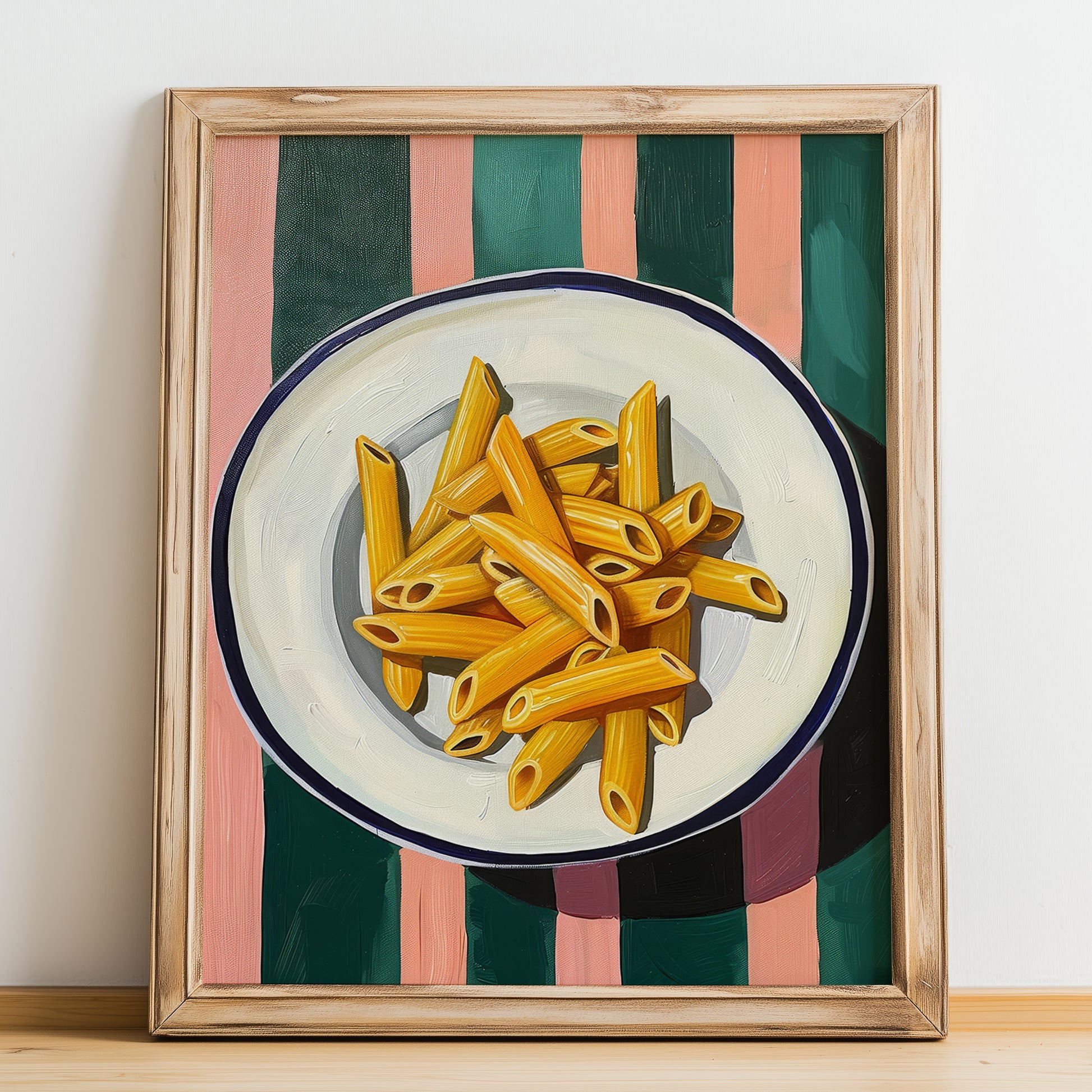 Penne – Italian Pasta, Restaurant Poster, no-text version framed in wood
