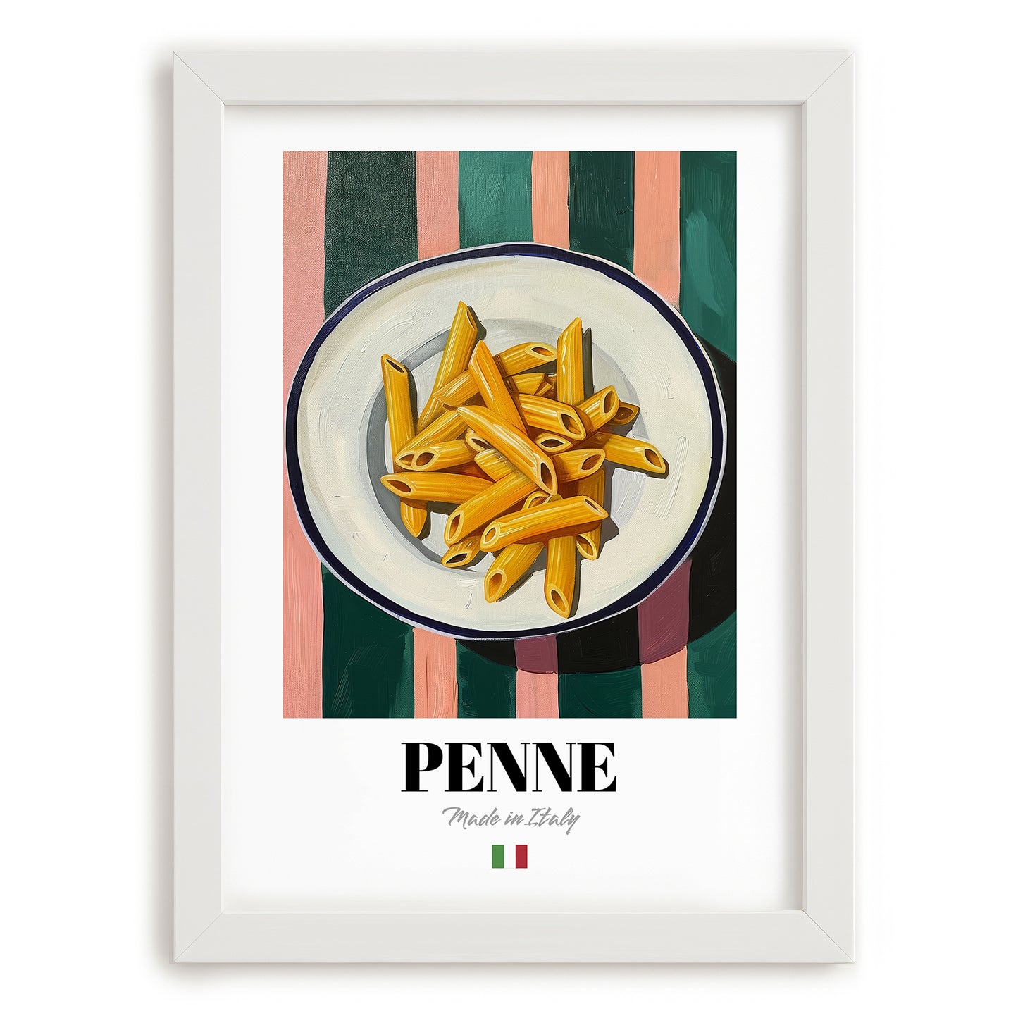 Penne – Italian Pasta, Restaurant Poster, placed in minimal white frame
