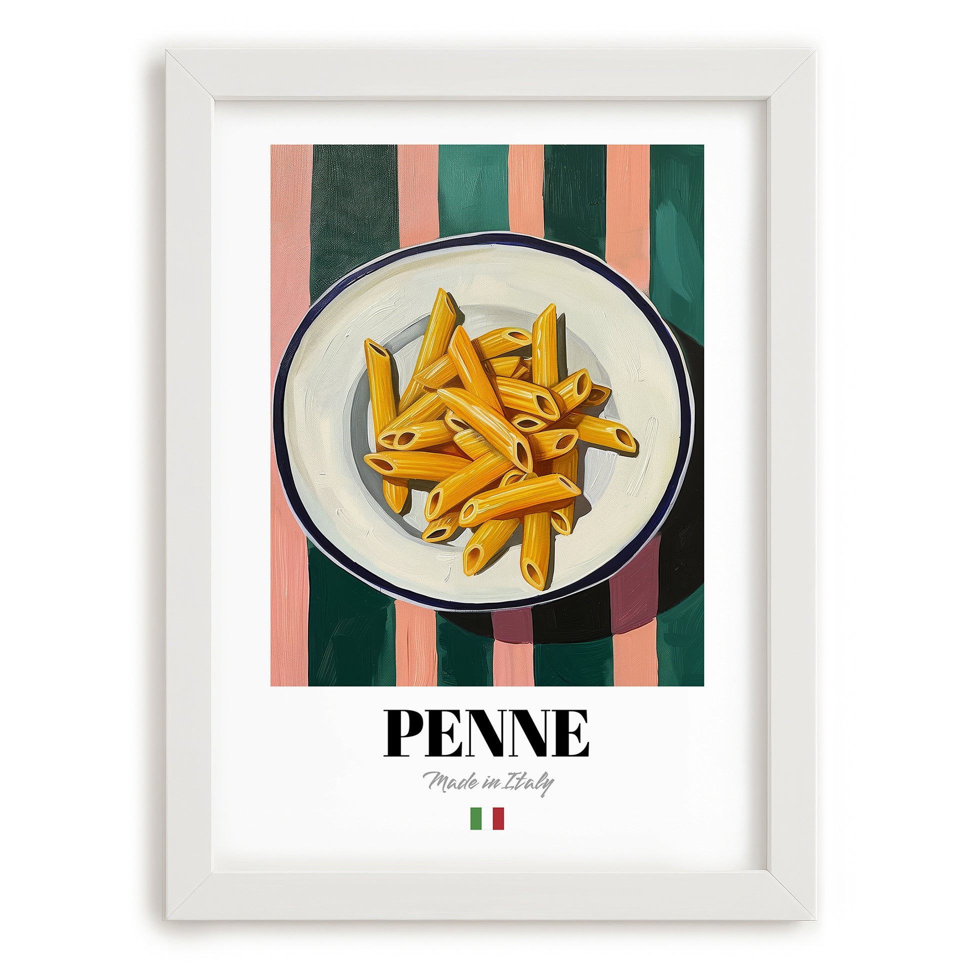 Penne – Italian Pasta, Restaurant Poster, placed in minimal white frame