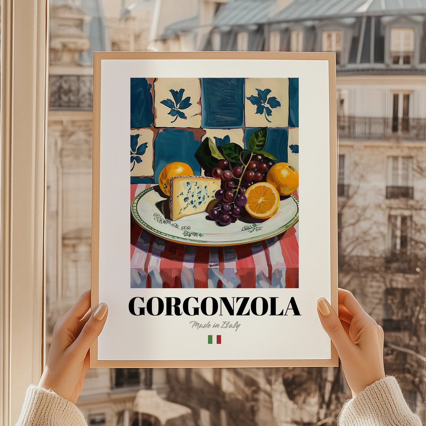 Gorgonzola – Italian Cheese Dish, Restaurant Painting, styled in a charming Paris street view