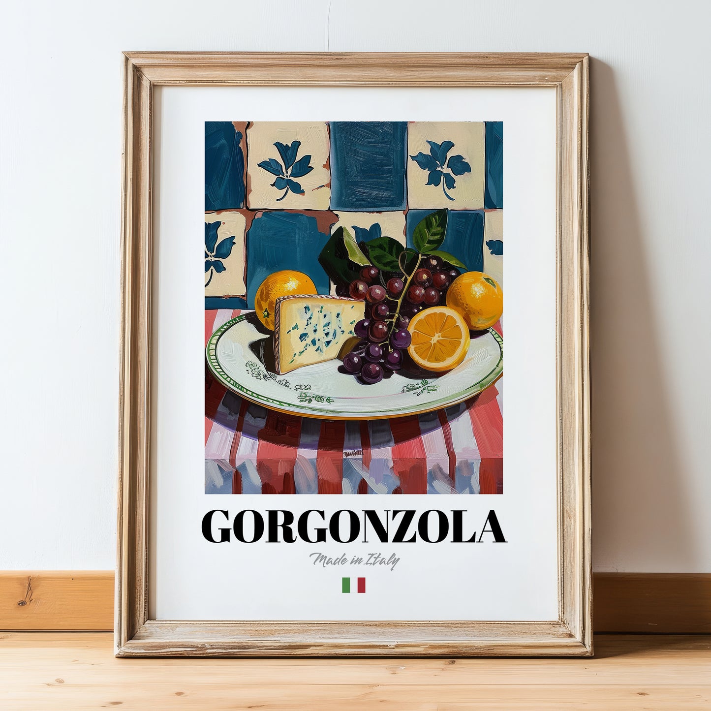 Gorgonzola – Italian Cheese Dish, Restaurant Painting, in wooden frame leaning on the floor