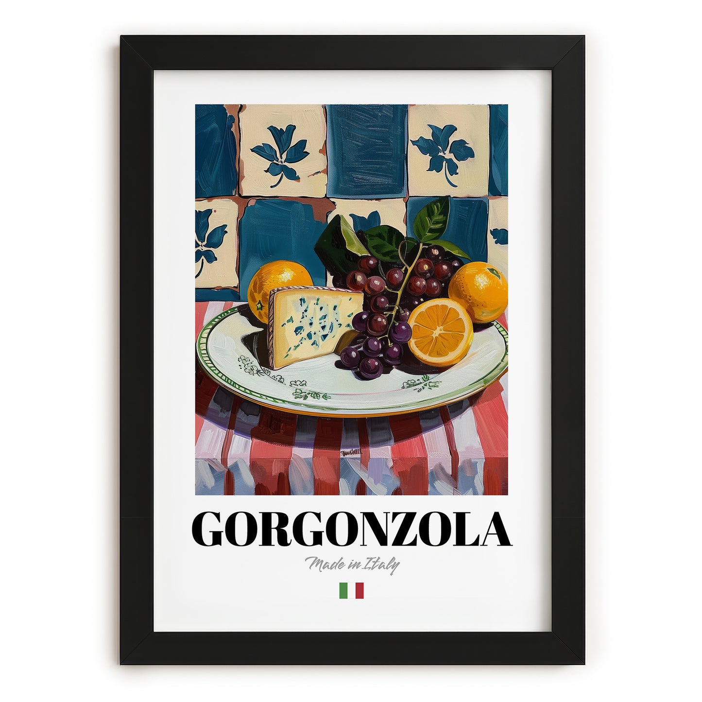 Gorgonzola – Italian Cheese Dish, Restaurant Painting, in sleek black frame