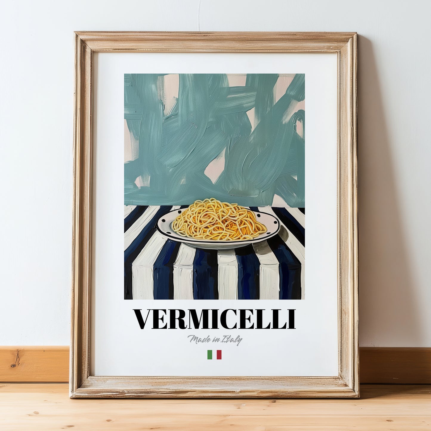 Vermicelli – Italian Pasta, Osteria Still Life, in wooden frame leaning on the floor