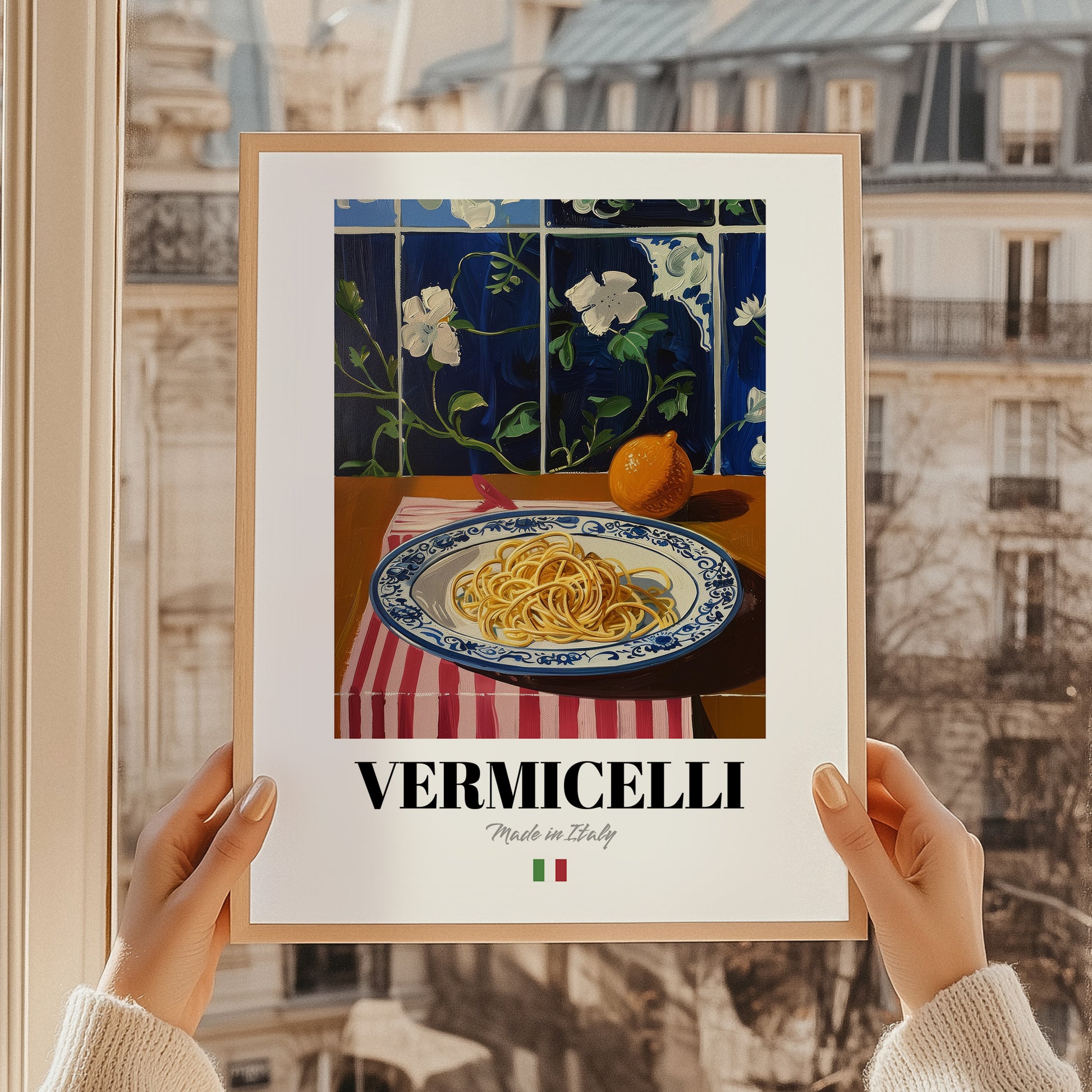 Vermicelli – Italian Pasta, Osteria Wall Art, styled in a charming Paris street view