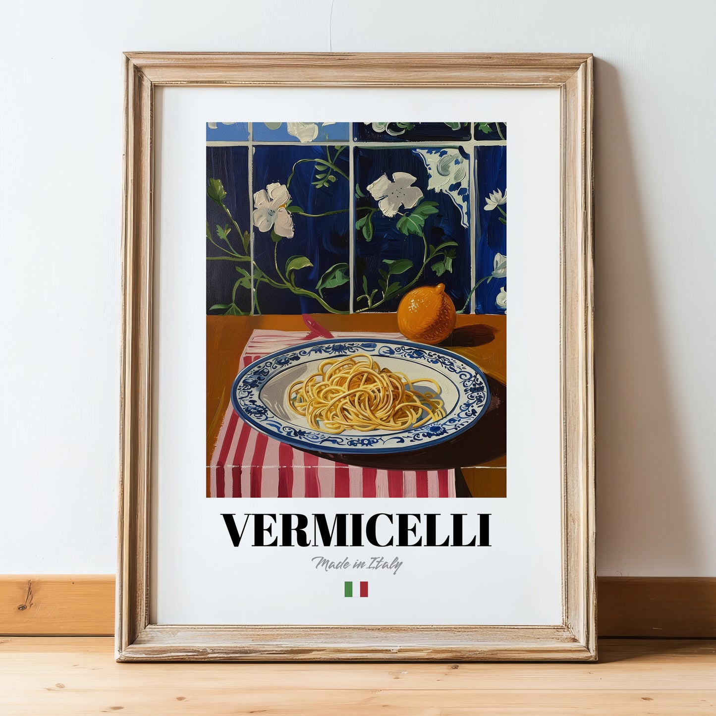 Vermicelli – Italian Pasta, Osteria Wall Art, in wooden frame leaning on the floor