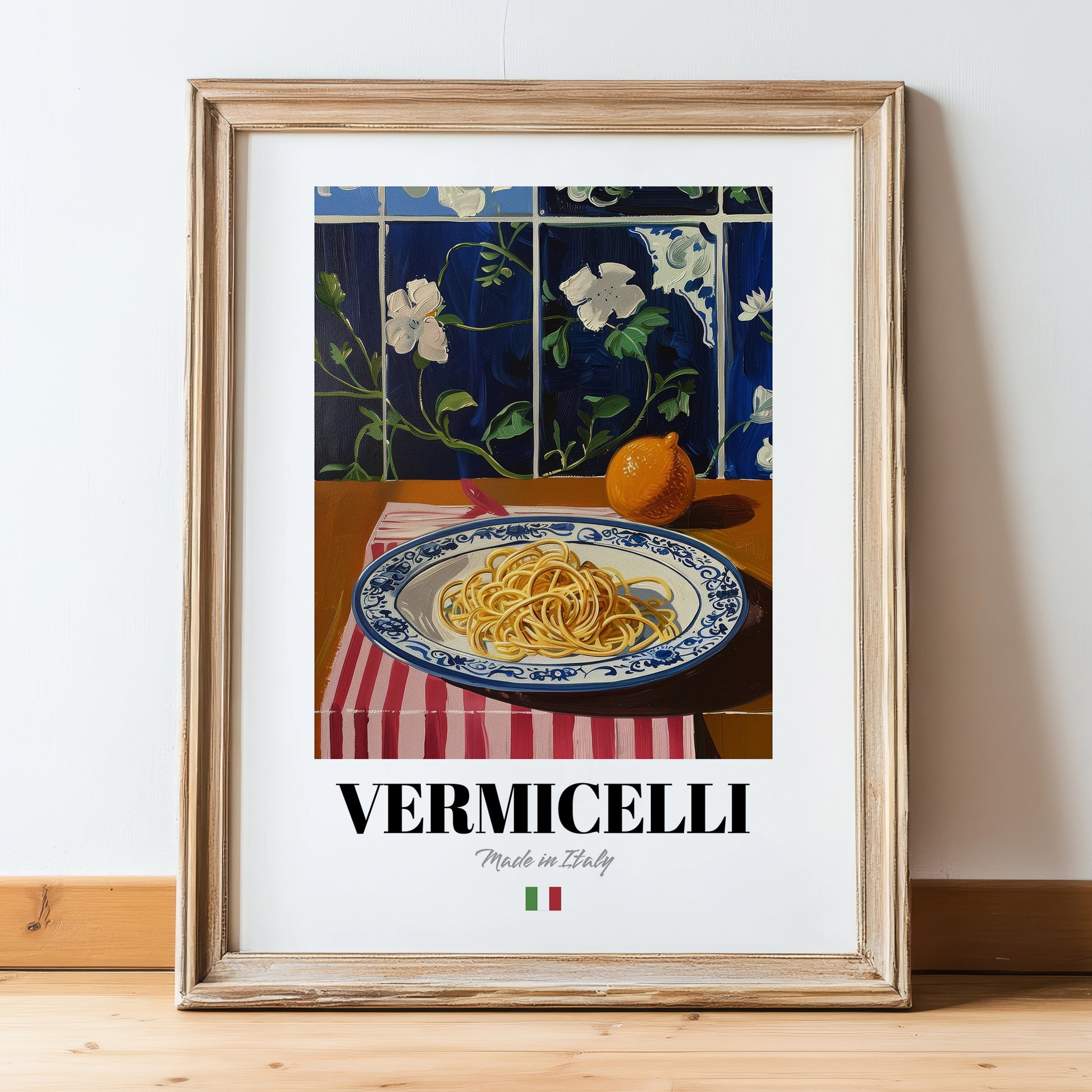 Vermicelli – Italian Pasta, Osteria Wall Art, in wooden frame leaning on the floor