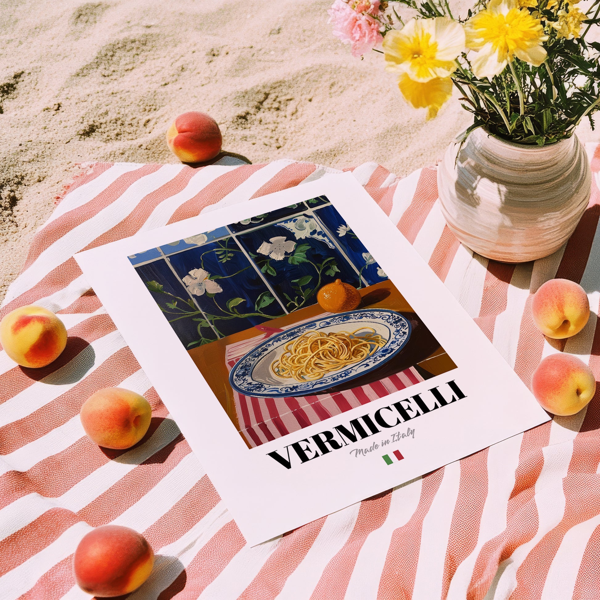 Vermicelli – Italian Pasta, Osteria Wall Art, unframed on coastal sand