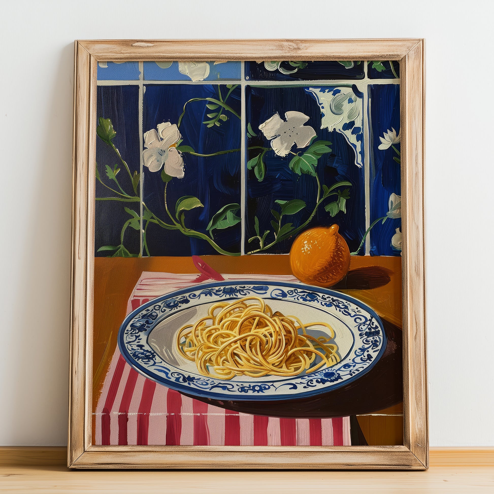 Vermicelli – Italian Pasta, Osteria Wall Art, no-text version framed in wood
