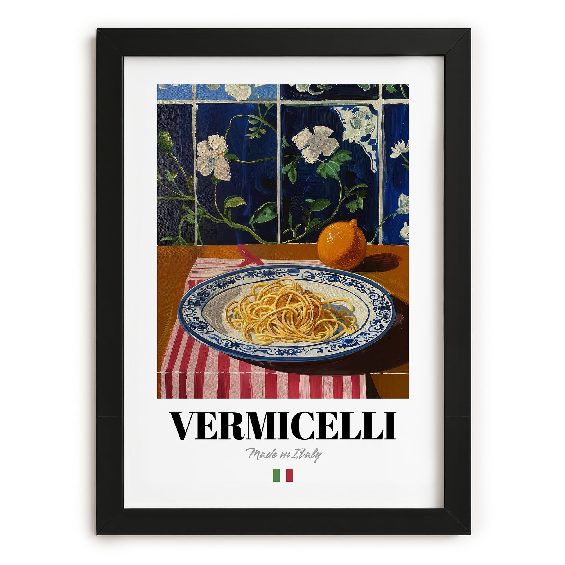 Vermicelli – Italian Pasta, Osteria Wall Art, in sleek black frame