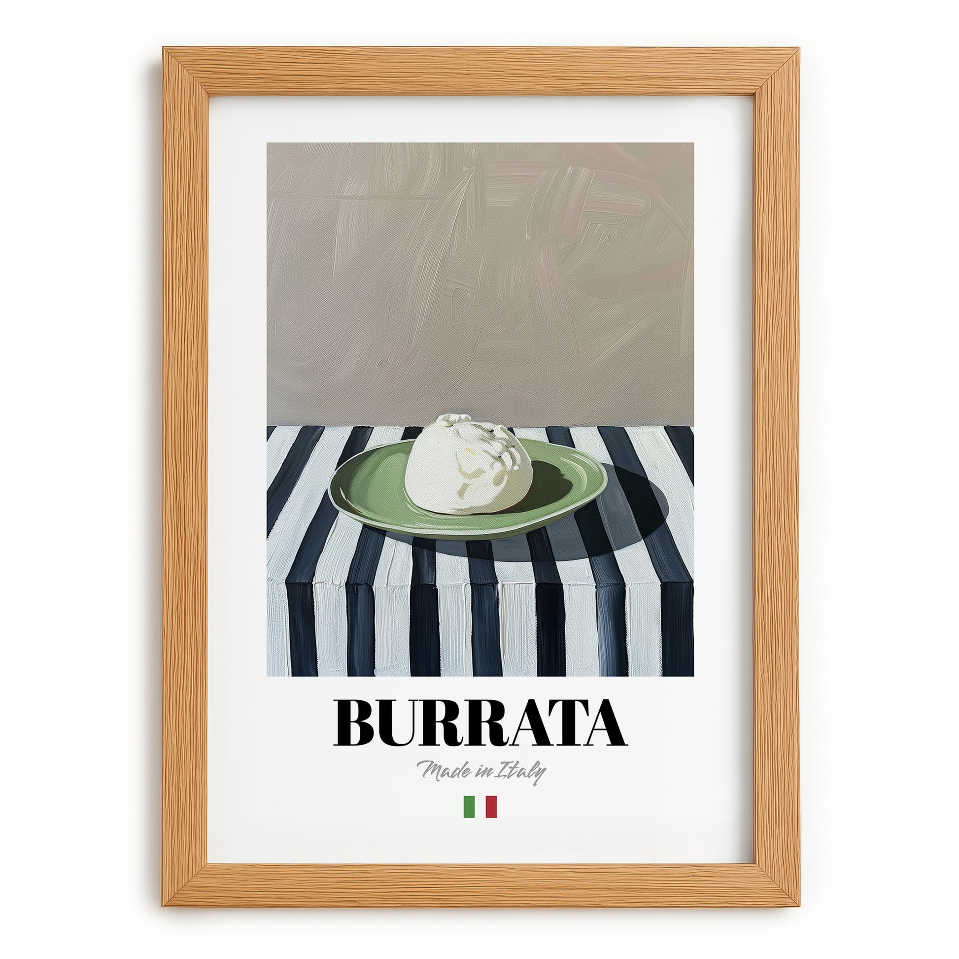 Burrata – Italian Cheese Dish, Bistro Poster, set in oak frame