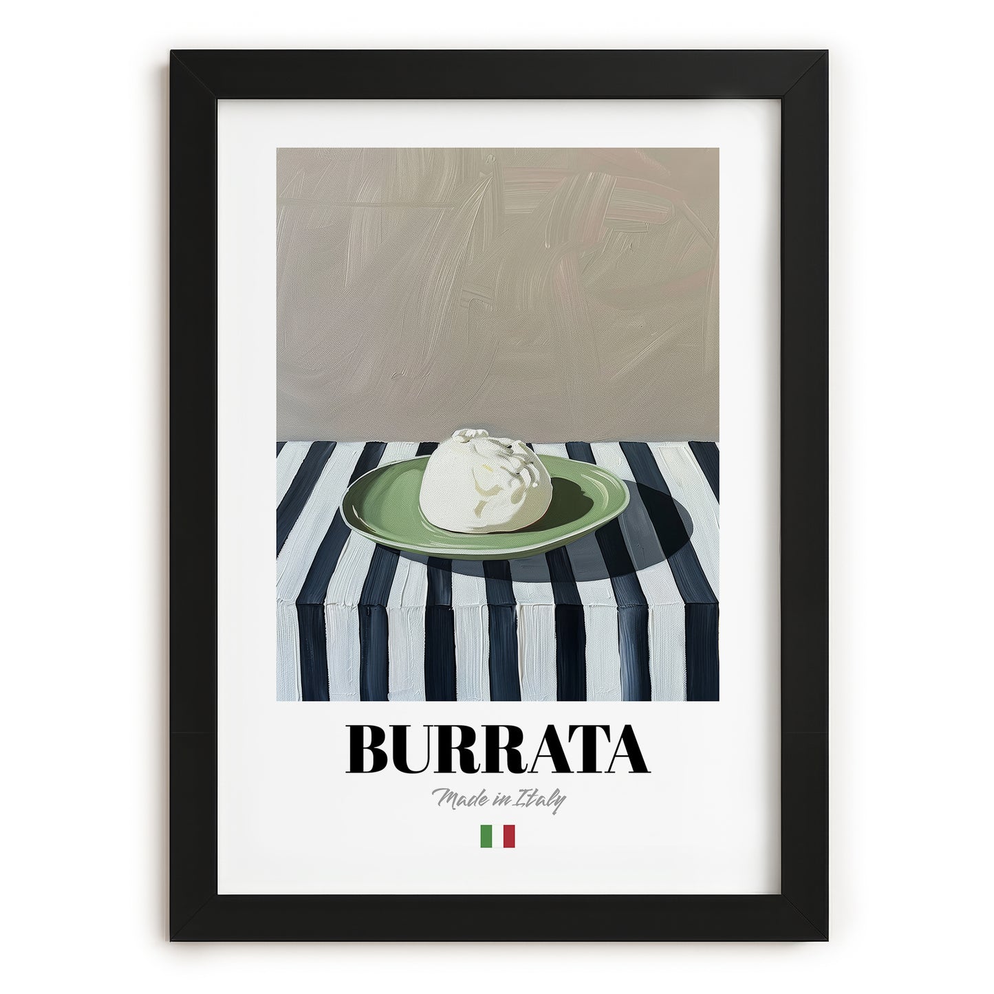 Burrata – Italian Cheese Dish, Bistro Poster, in sleek black frame